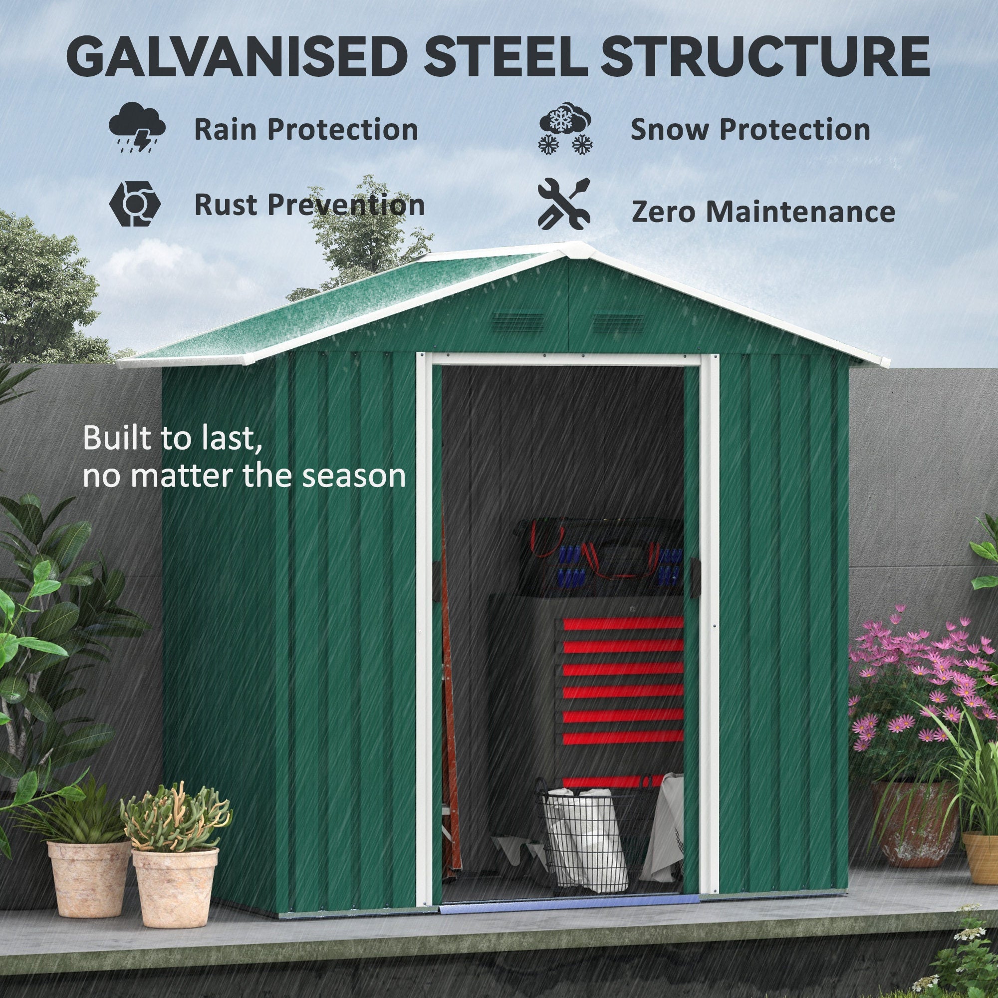 Outsunny 6.5ft x 3.5ft Metal Garden Storage Shed for Outdoor Tool Storage with Double Sliding Doors and 4 Vents, Green - North Peak Garden Furniture