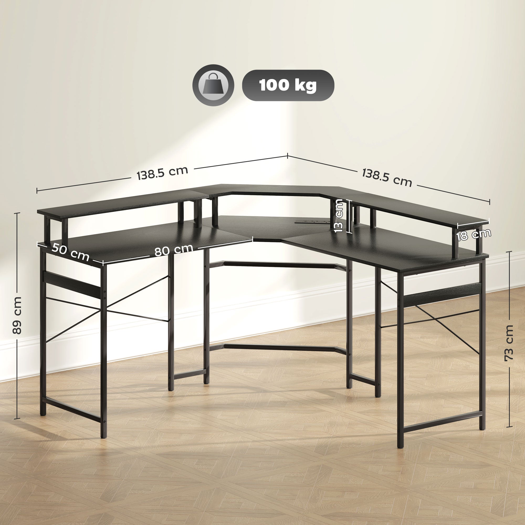HOMCOM 'L' Shaped Work Desk, with LED Lights - Black - North Peak Garden Furniture