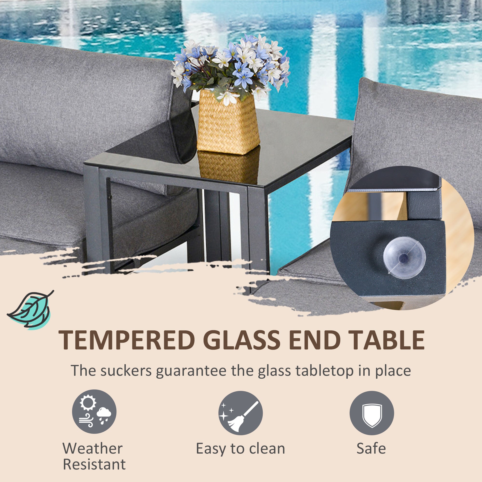 Outsunny 5 Piece Garden Aluminium Conversation Sofa Set Patio Furniture Set Outdoor 2 Sofas 2 Footstools End Table with Cushions - North Peak Garden Furniture