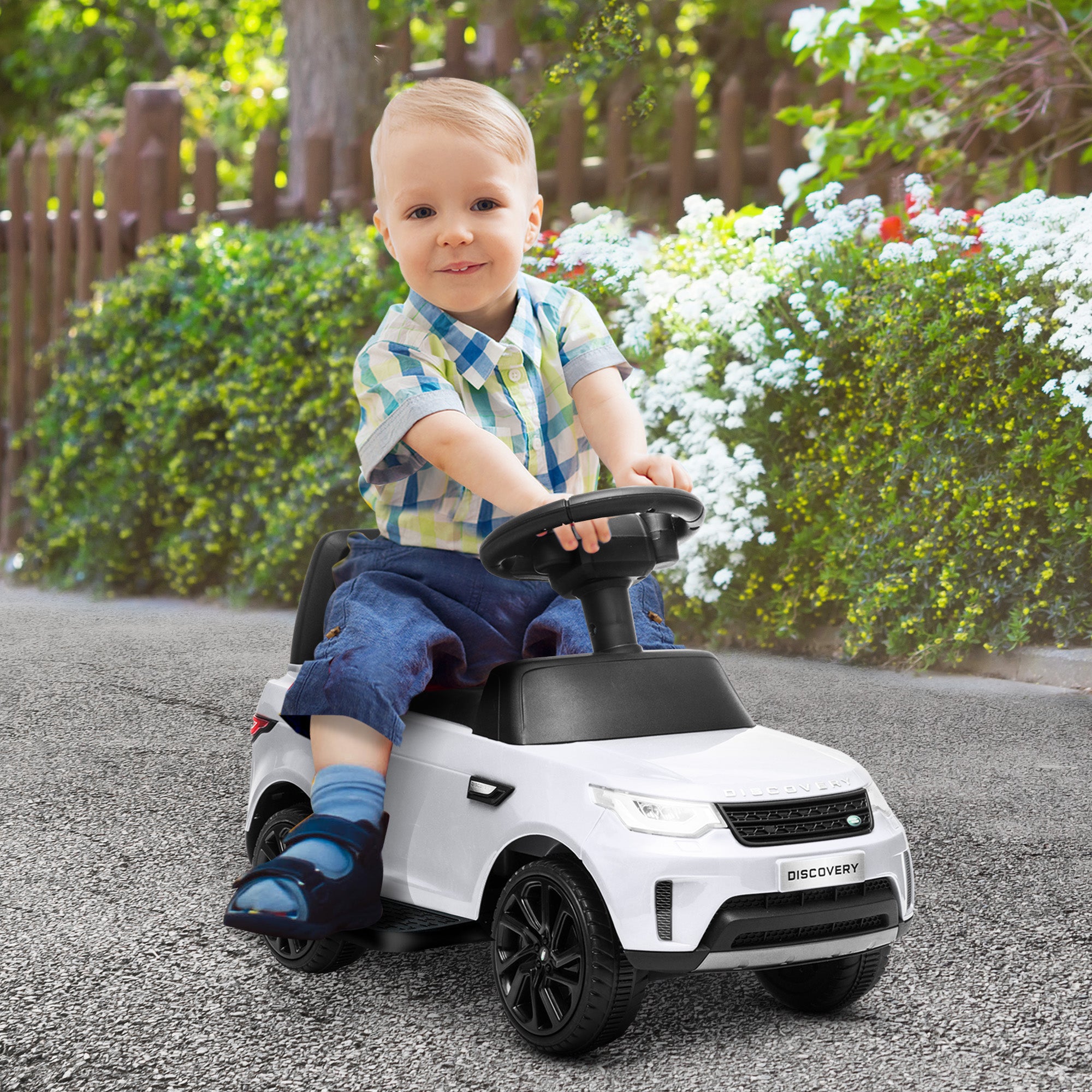 AIYAPLAY 2 in 1 Land Rover Licensed 6V Kids Electric Ride On Car Sliding Car w/ Headlights Music, for 18-60 Months White - North Peak Garden Furniture