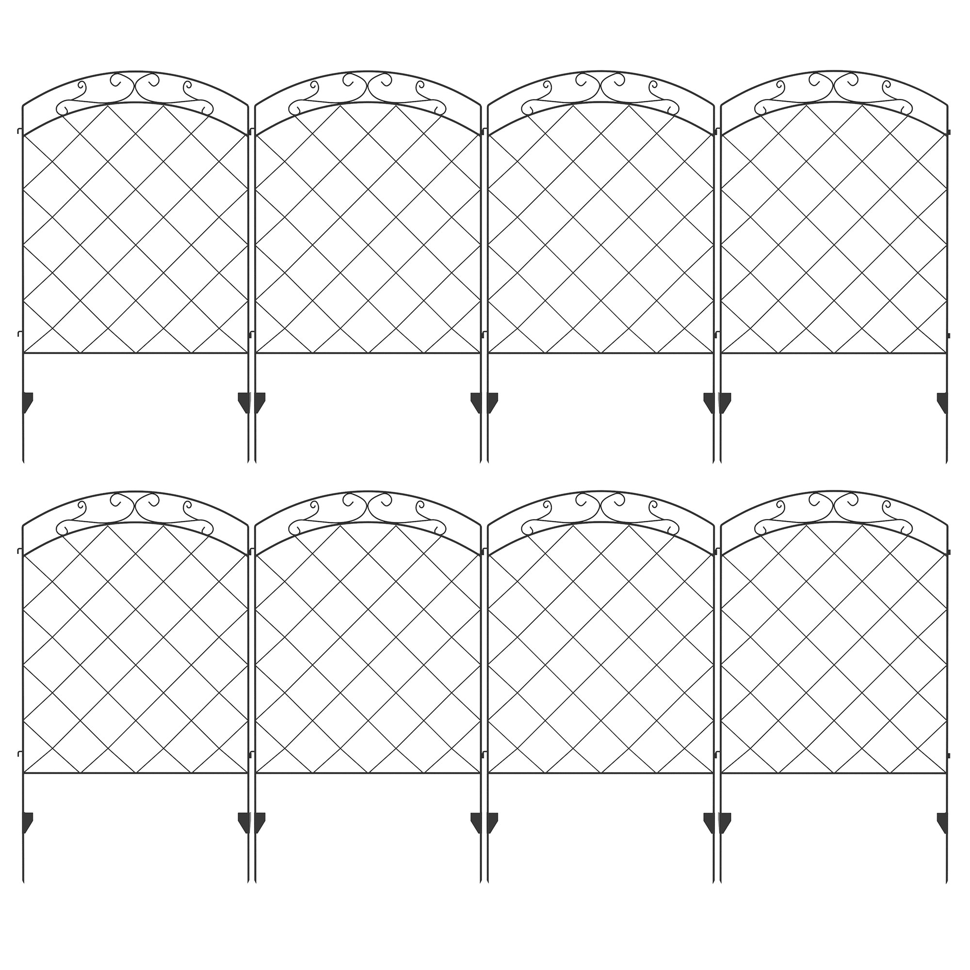 Outsunny Decorative Garden Fencing, 43in x 11.4ft Outdoor Picket Fence Panels, 8PCs Rustproof Steel Wire Landscape Flower Bed Border Edging Animal Barrier, Swirls