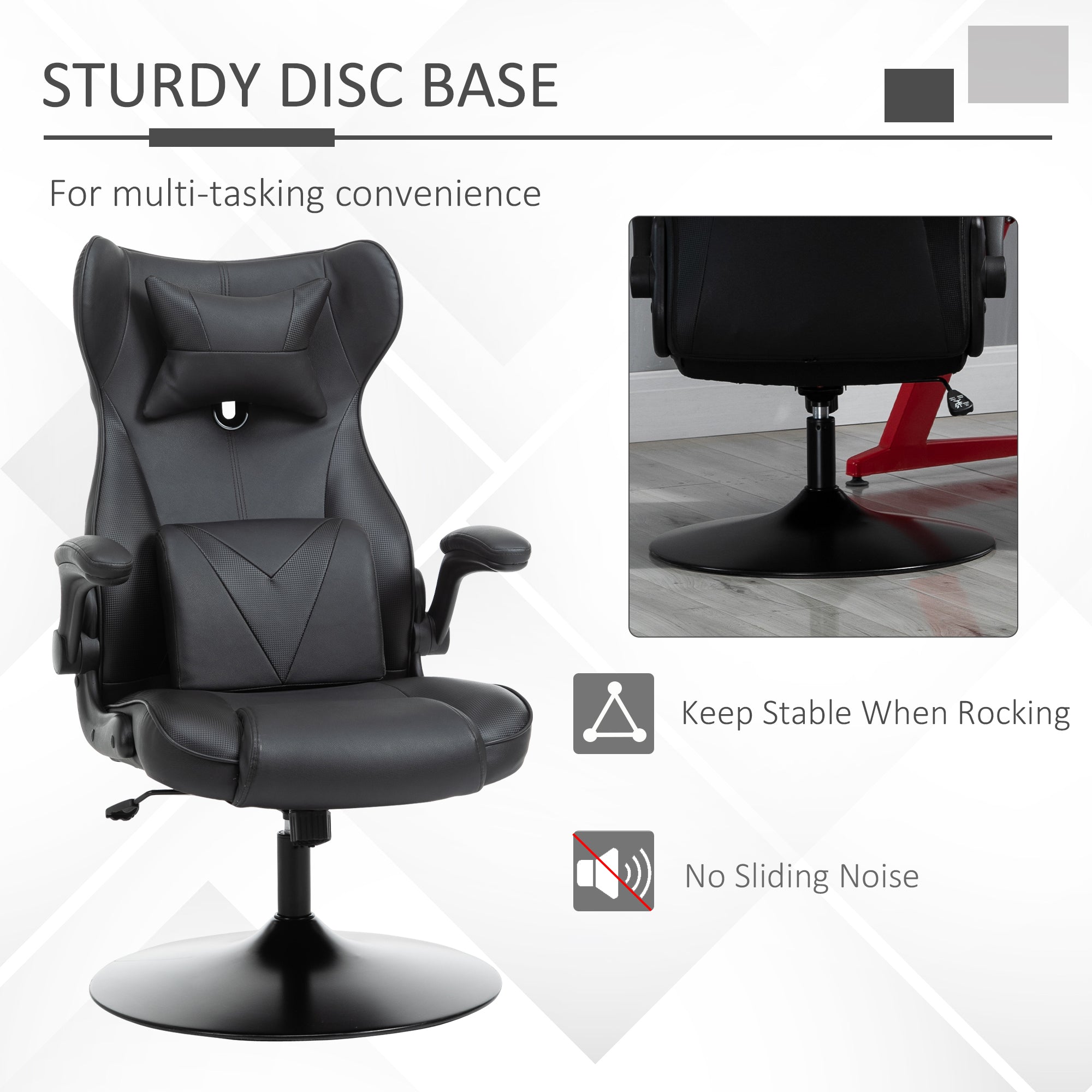Vinsetto Video Game Chair with Lumbar Support, Racing Style Home Office Chair, Computer Chair with Swivel Base, Flip-up Armrest and Headrest, Black - North Peak Garden Furniture