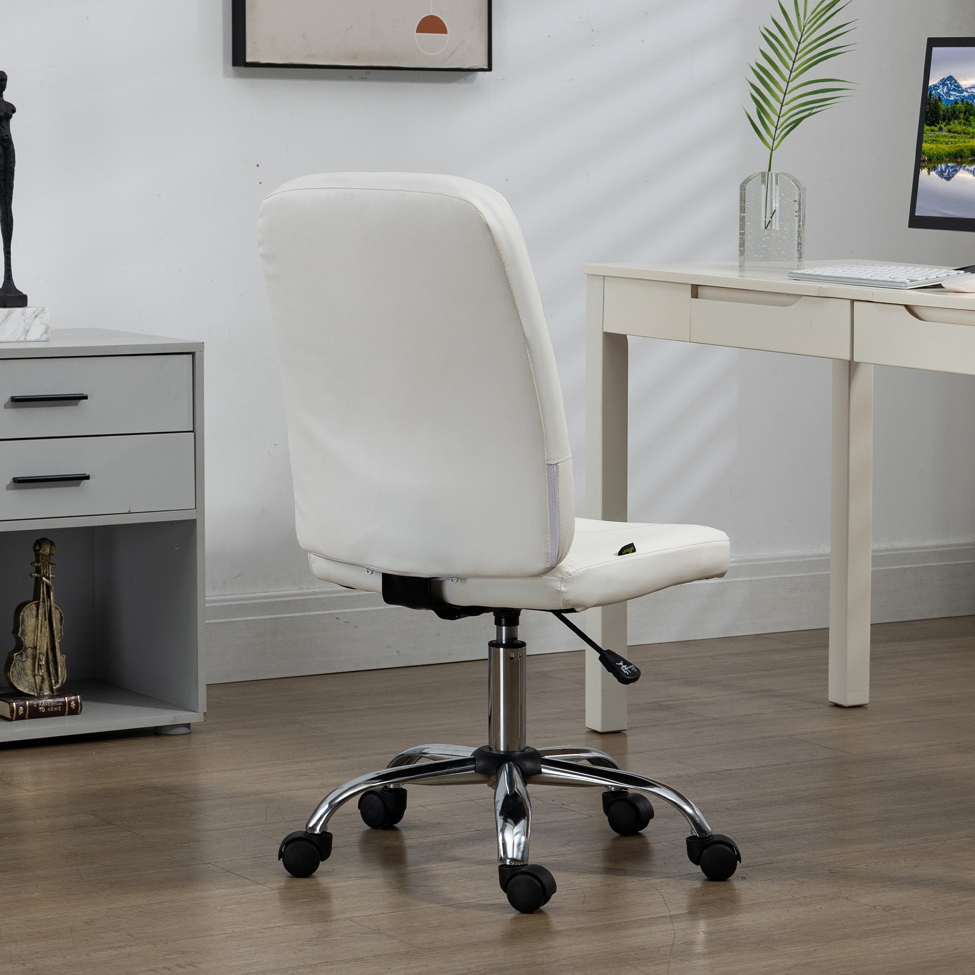 Vinsetto Armless Faux Leather Office Chair - White - North Peak Garden Furniture