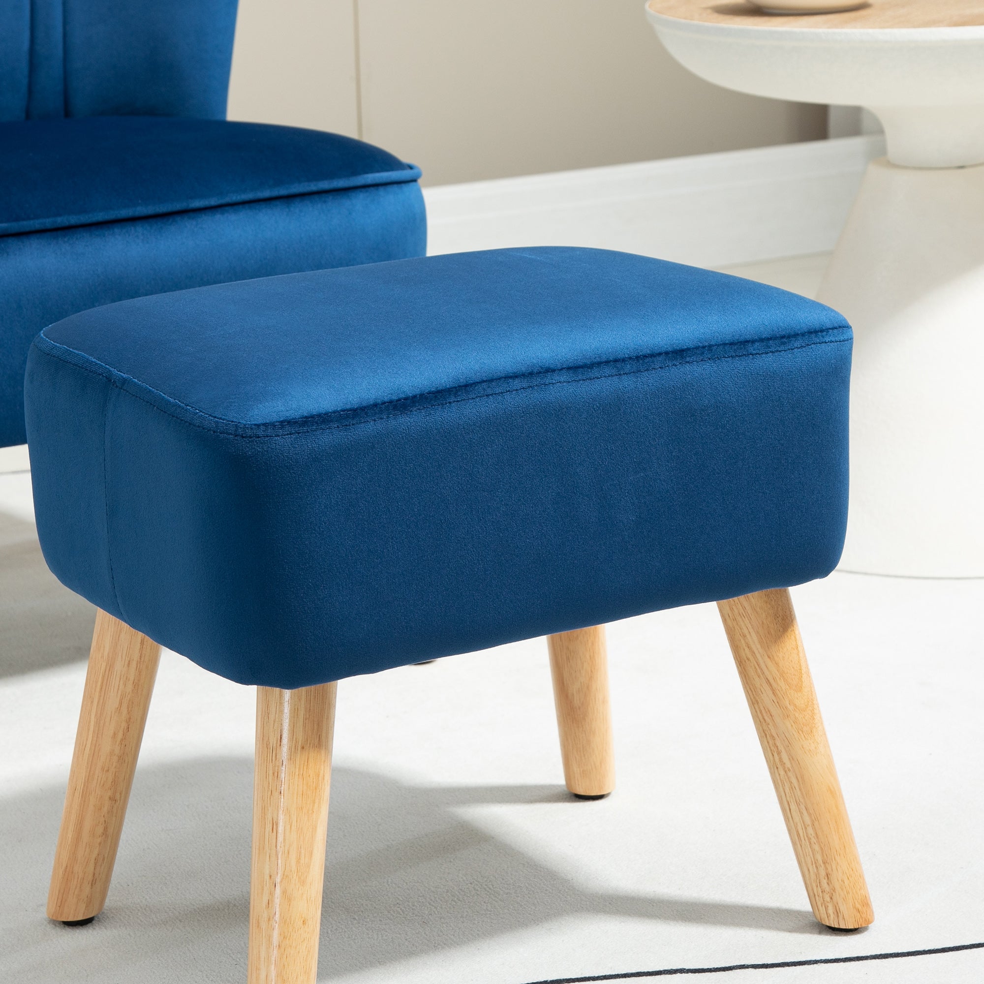 HOMCOM Velvet Accent Chair Occasional Tub Seat Padding Curved Back w/ Ottoman Wood Frame Legs Home Furniture, Dark Blue - North Peak Garden Furniture