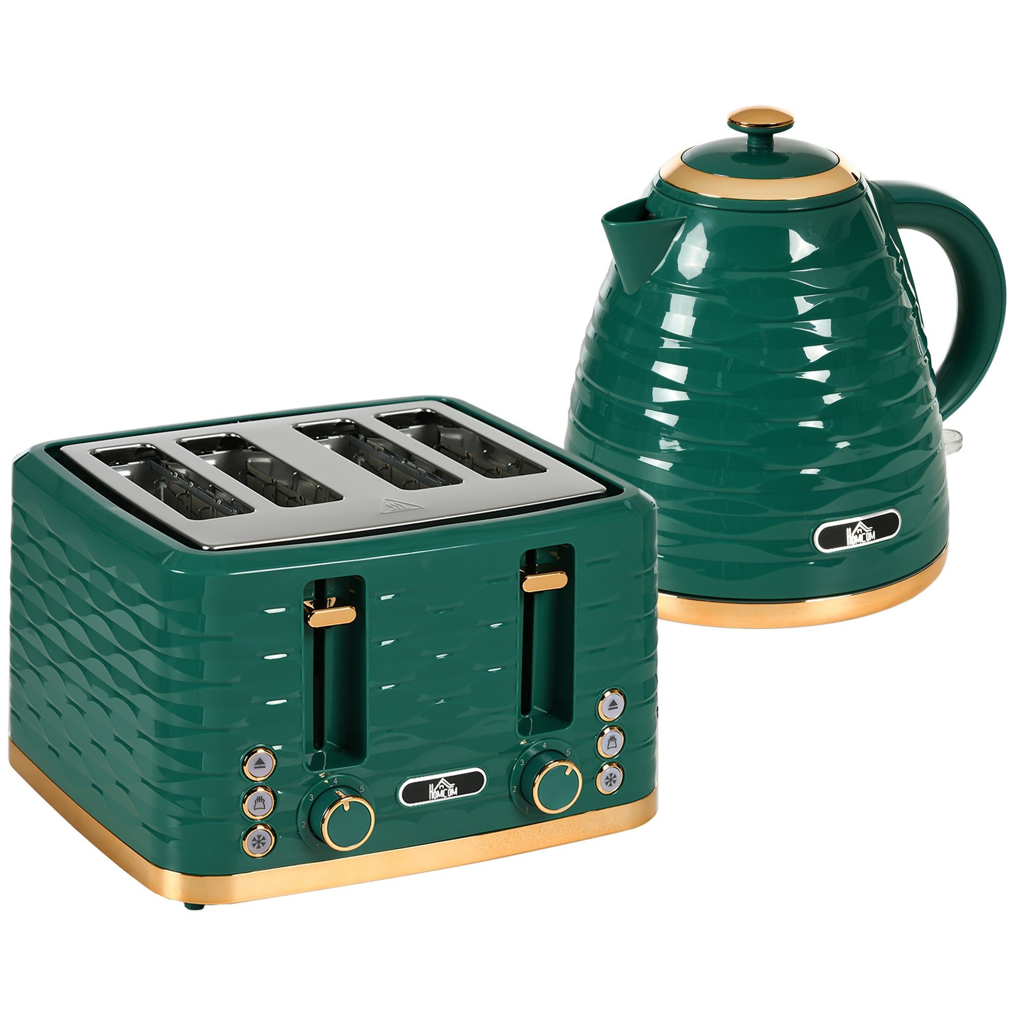 HOMCOM 3000W 1.7L Rapid Boil Kettle & 4 Slice Toaster, Kettle and Toaster Set with 7 Browning Controls and Crumb Tray, Green - North Peak Garden Furniture