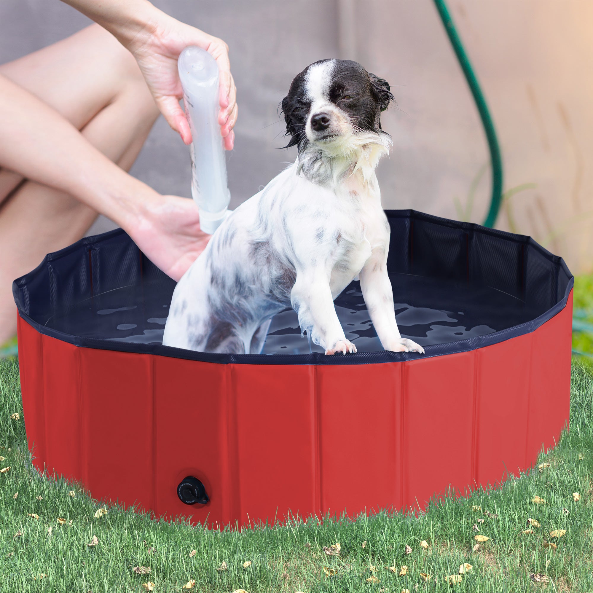 Pawhut Portable Pet Swimming Pool, Foldable Bathing Tub for Dogs and Cats, Non-Slip, Durable PVC, 妗?00x30H cm, Red