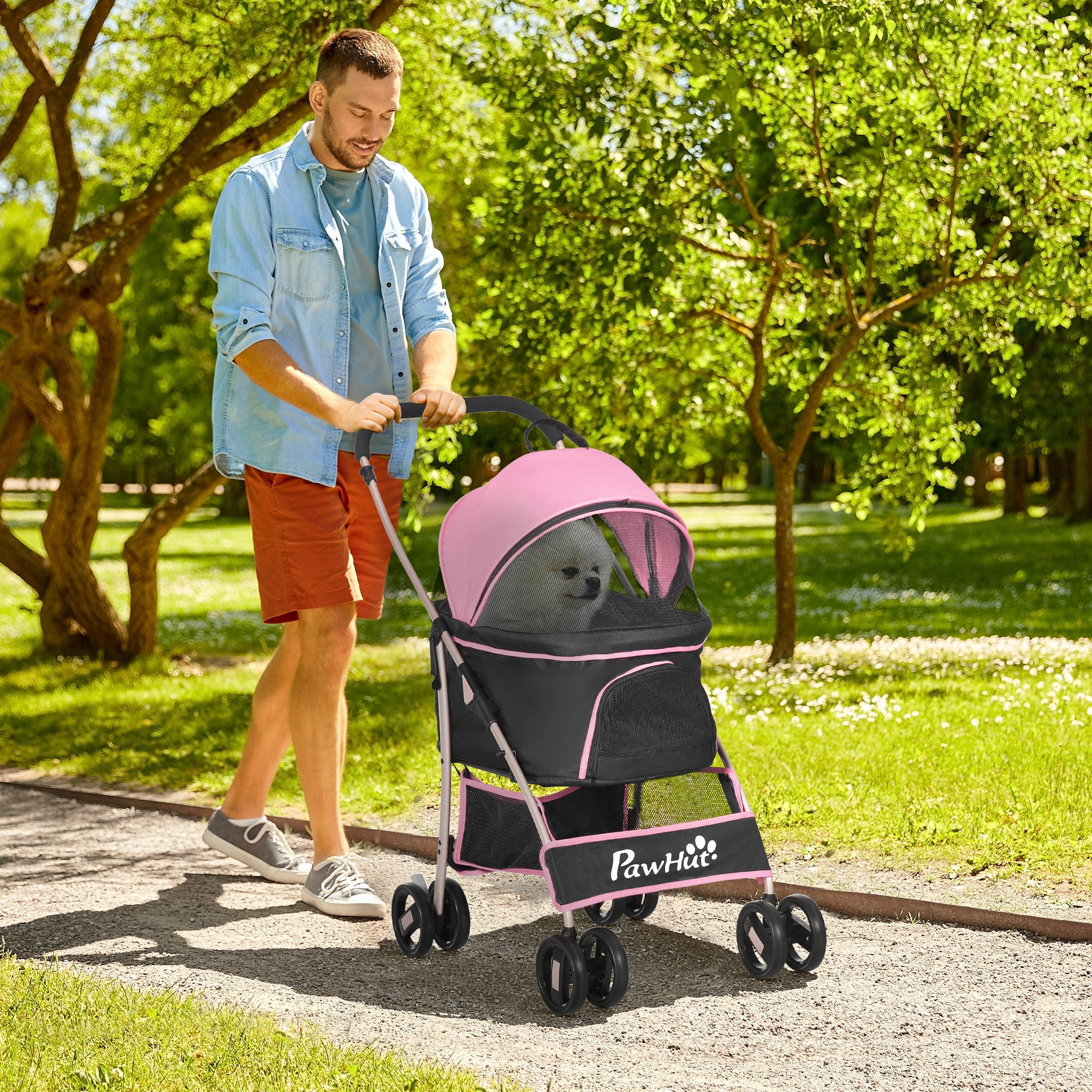 PawHut 3 In 1 Detachable Pet Stroller, for Extra Small and Small Dogs - Pink - North Peak Garden Furniture