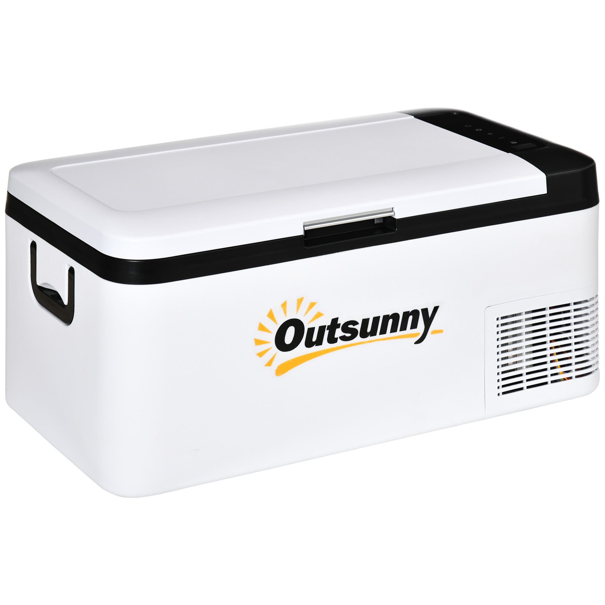 Outsunny 12V Car Refrigerator w/ LED Light & Foldable Handles, 18L Portable Compressor Cooler, Fridge Freezer with 12/24V DC and 110-240V AC for Campervan RV Boat Travel - North Peak Garden Furniture