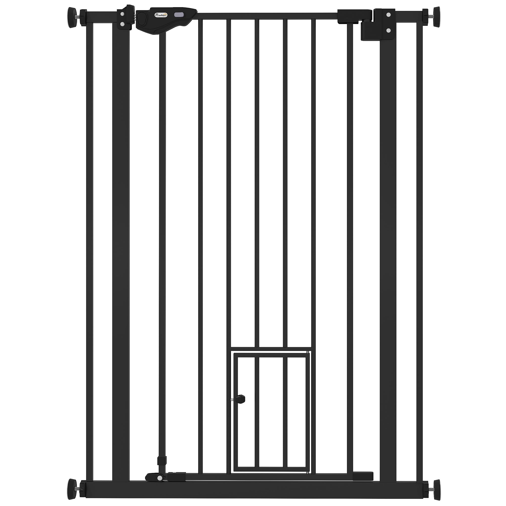 PawHut Extra Tall Pet Gate, Indoor Dog Safety Gate, with Cat Flap, Auto Close, 74-80cm Wide - Black - North Peak Garden Furniture