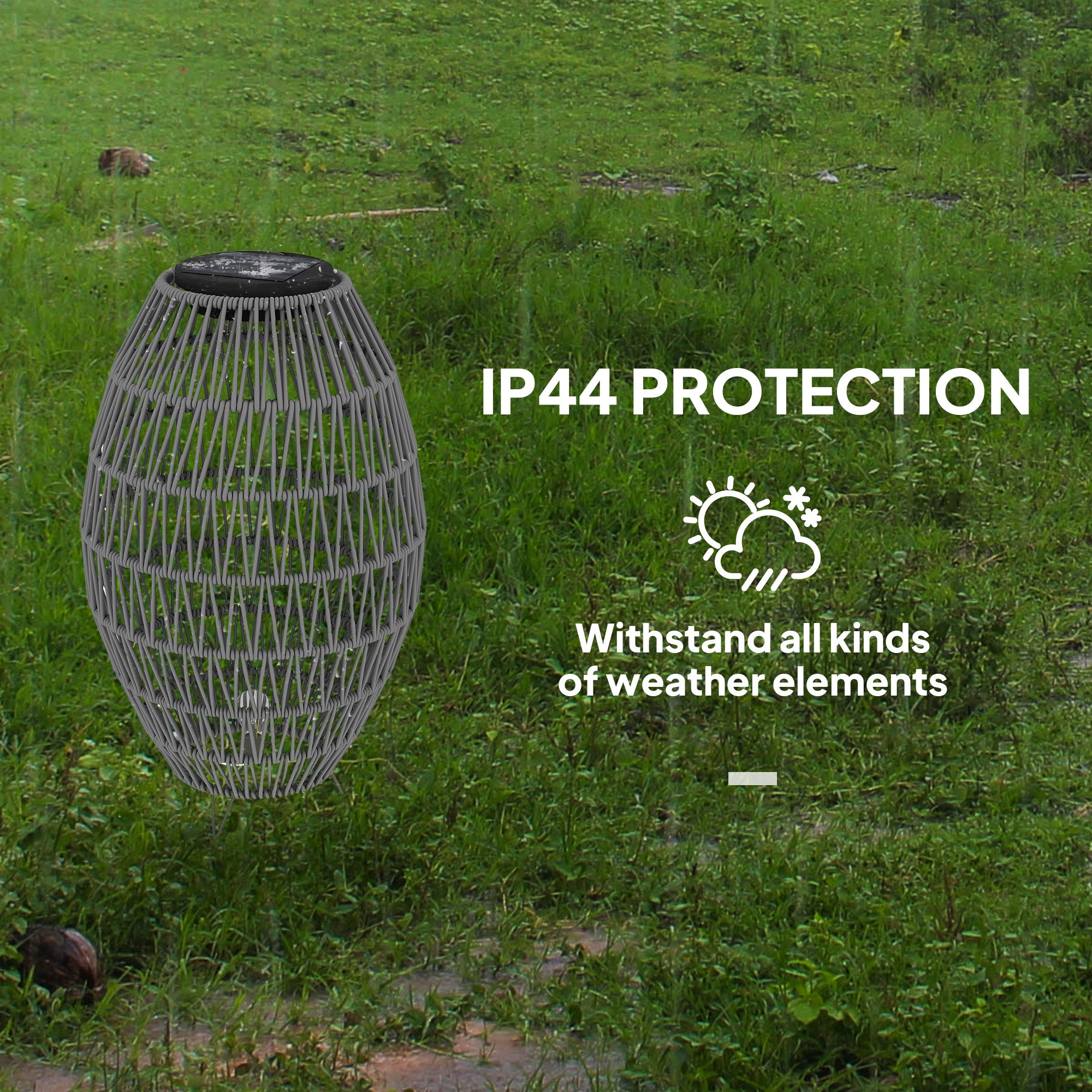 Outsunny Rattan Solar Lamp, Garden Solar Lantern with Auto On/Off Light, IP44 Waterproof, Decorative Outdoor Rattan Lamp for Porch, Pathway, Grey - North Peak Garden Furniture