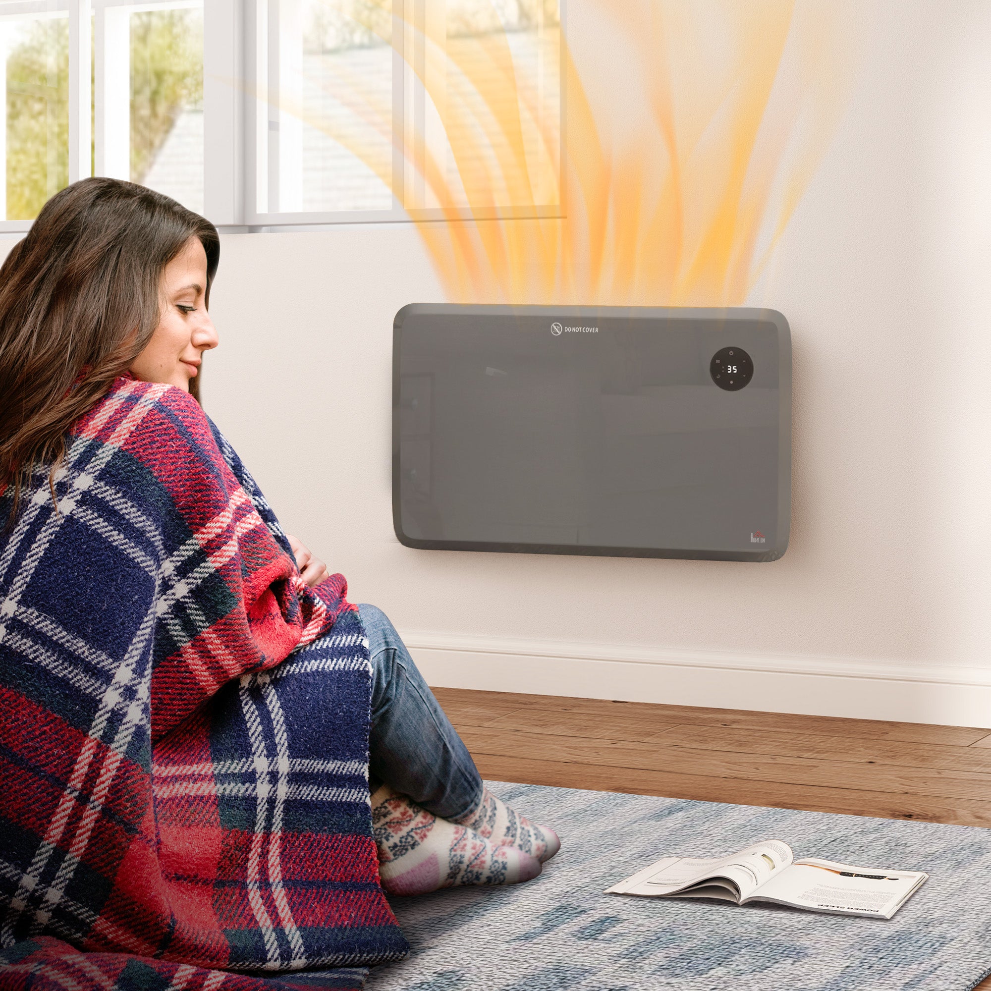 HOMCOM 1200W Electric Convector Heater, Freestanding or Wall Mounted, Space Heater with Adjustable Thermostat, Timer, Grey - North Peak Garden Furniture