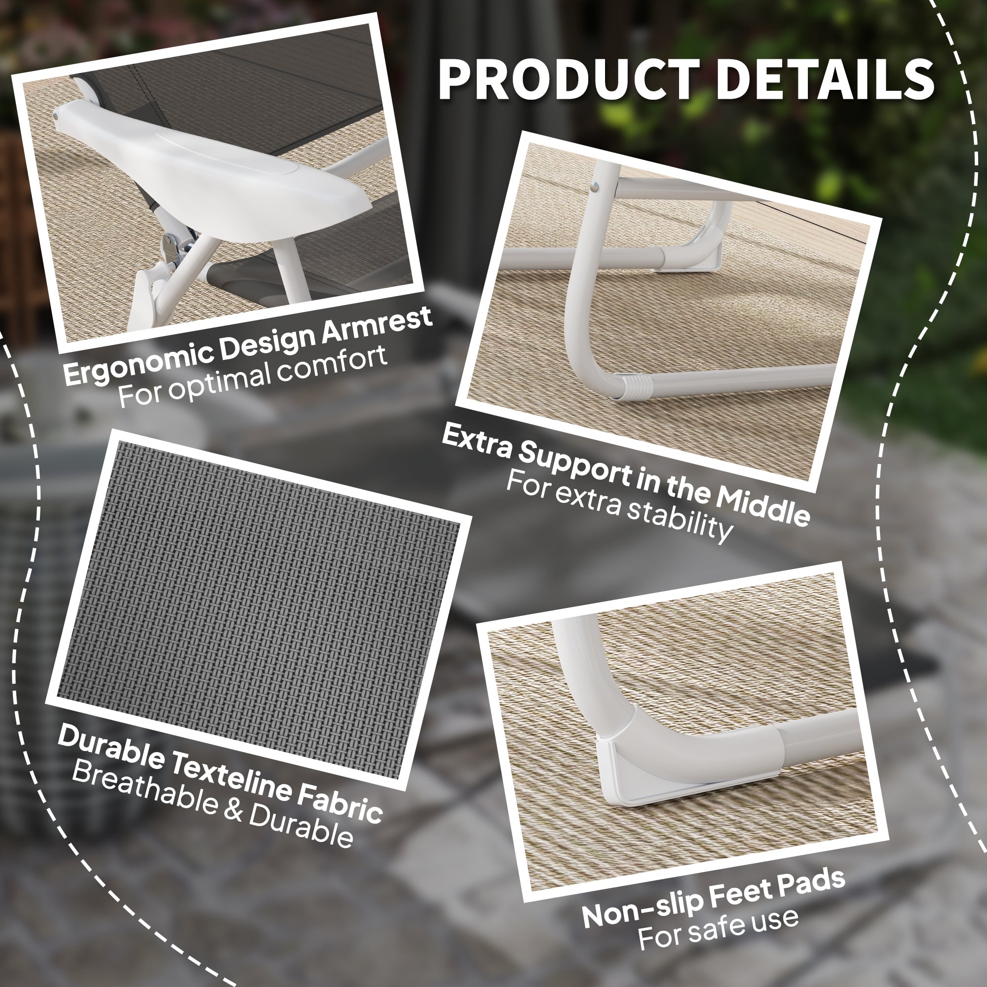 Outsunny Foldable Lounge Chair with 4-Level Adjustable Backrest & Headrest - Charcoal Grey - North Peak Garden Furniture