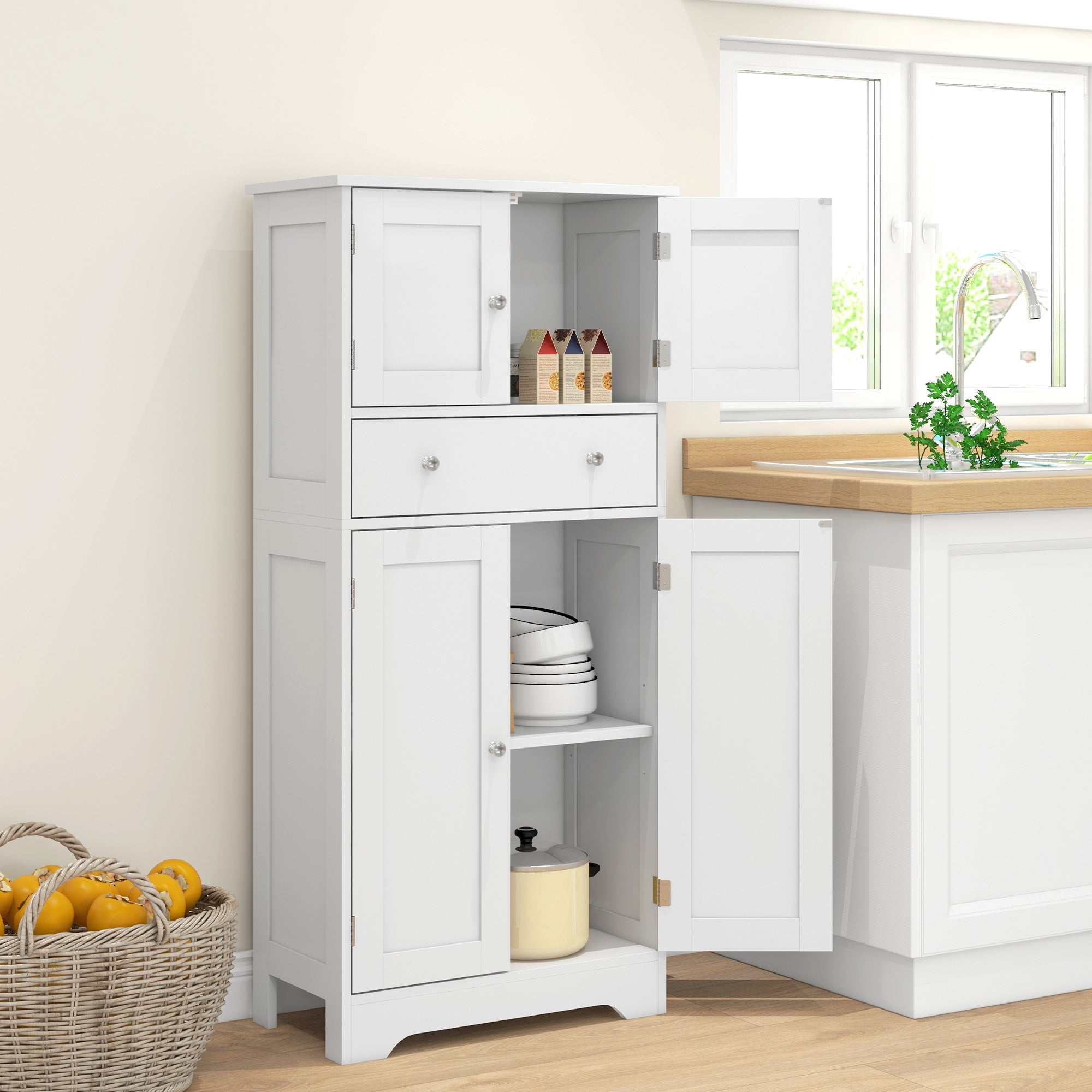 HOMCOM Multi-Storage Freestanding Kitchen Cabinet - White - North Peak Garden Furniture