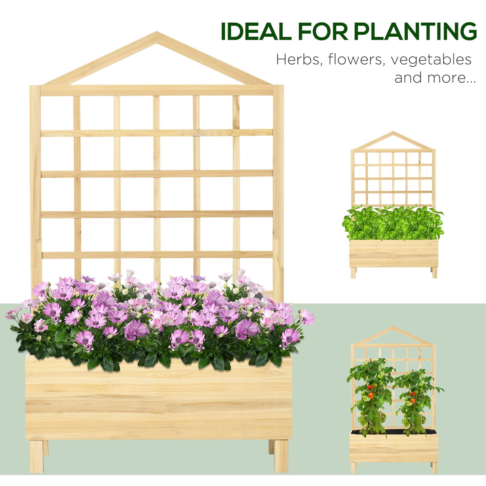 Outsunny Garden Planters with Trellis for Vine Climbing, Distressed Wooden Raised Beds, 90x43x150cm, Natural Tone - North Peak Garden Furniture