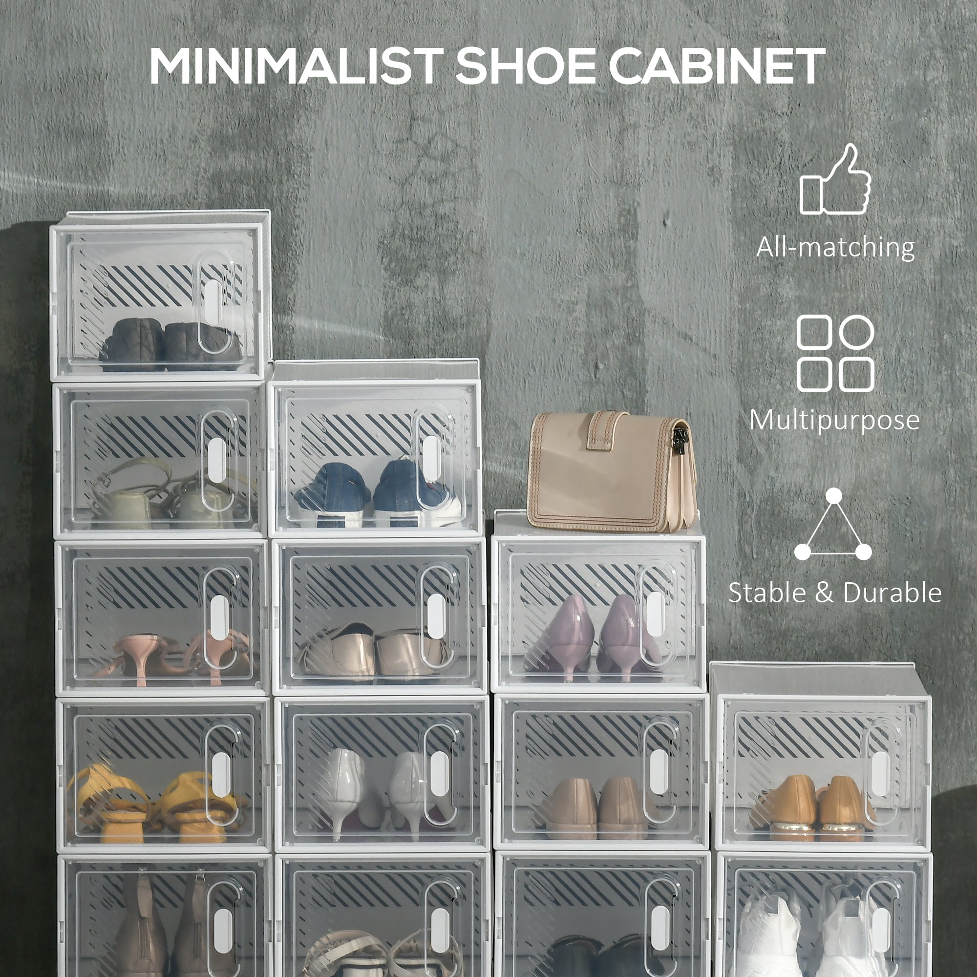 HOMCOM 18PCS Clear Shoe Box, Plastic Stackable Shoe Storage Box for UK/EU Size up to 8.5/43 with Magnetic Door for Women/Men, 25 x 35 x 19cm - North Peak Garden Furniture