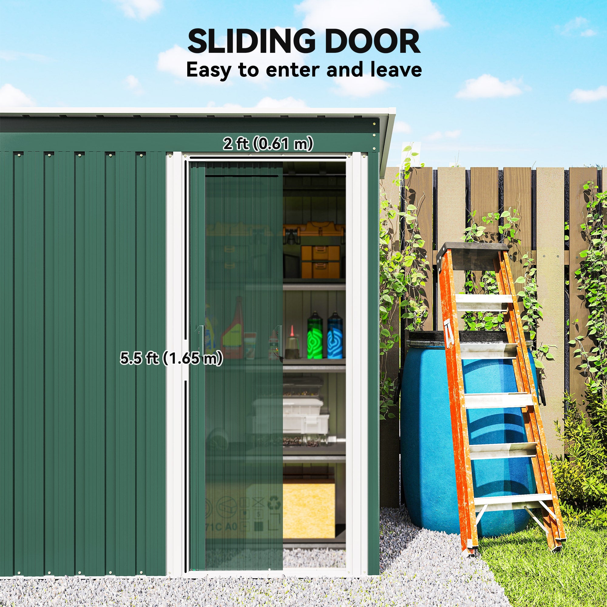 Outsunny 5 x 3ft Garden Storage Shed with Sliding Door and Sloped Roof Outdoor Equipment Tool Garden, Green