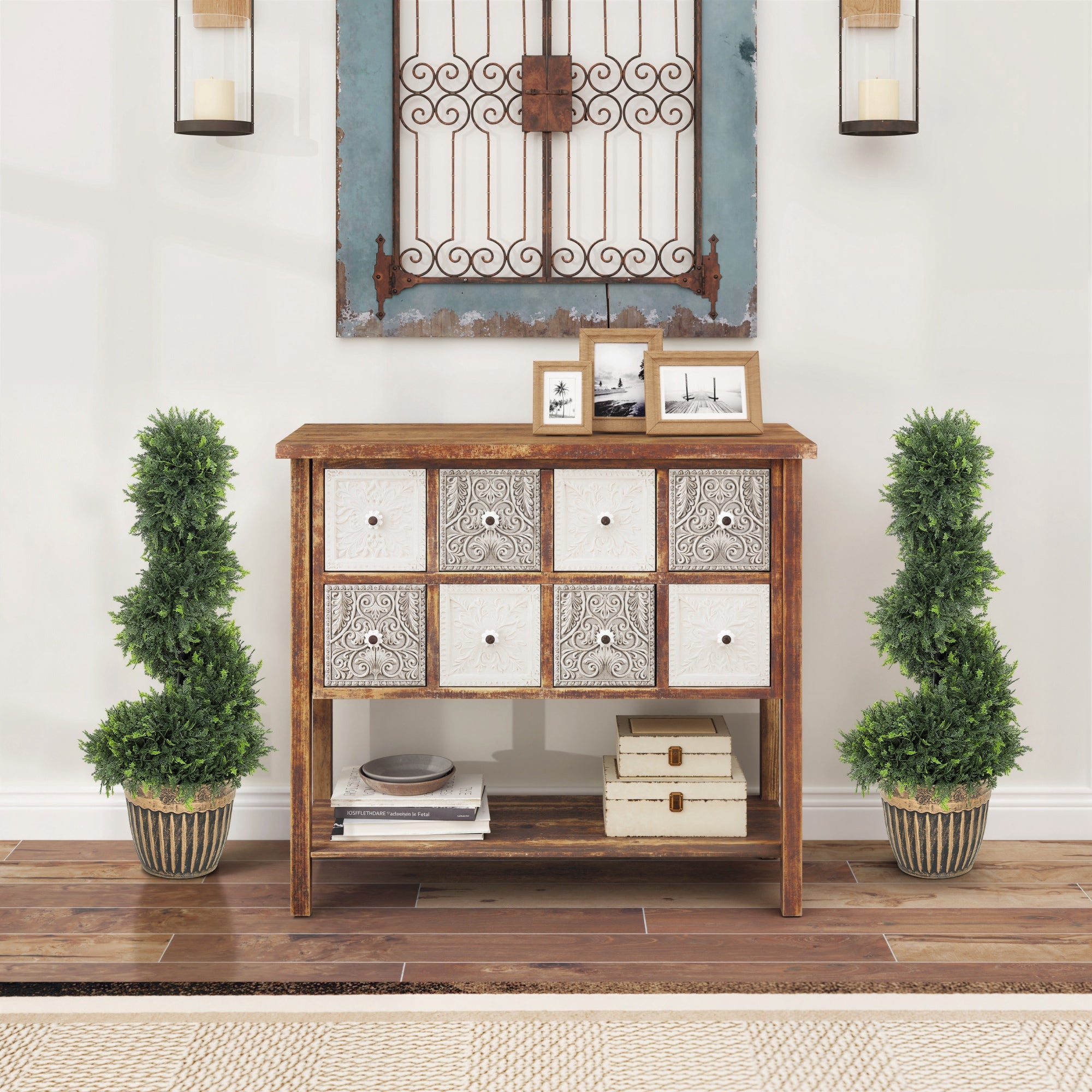 HOMCOM Set of 2 Artificial Plants, Topiary Spiral Boxwood Cypress Trees with Pot, for Home Indoor Outdoor Decor, 90cm