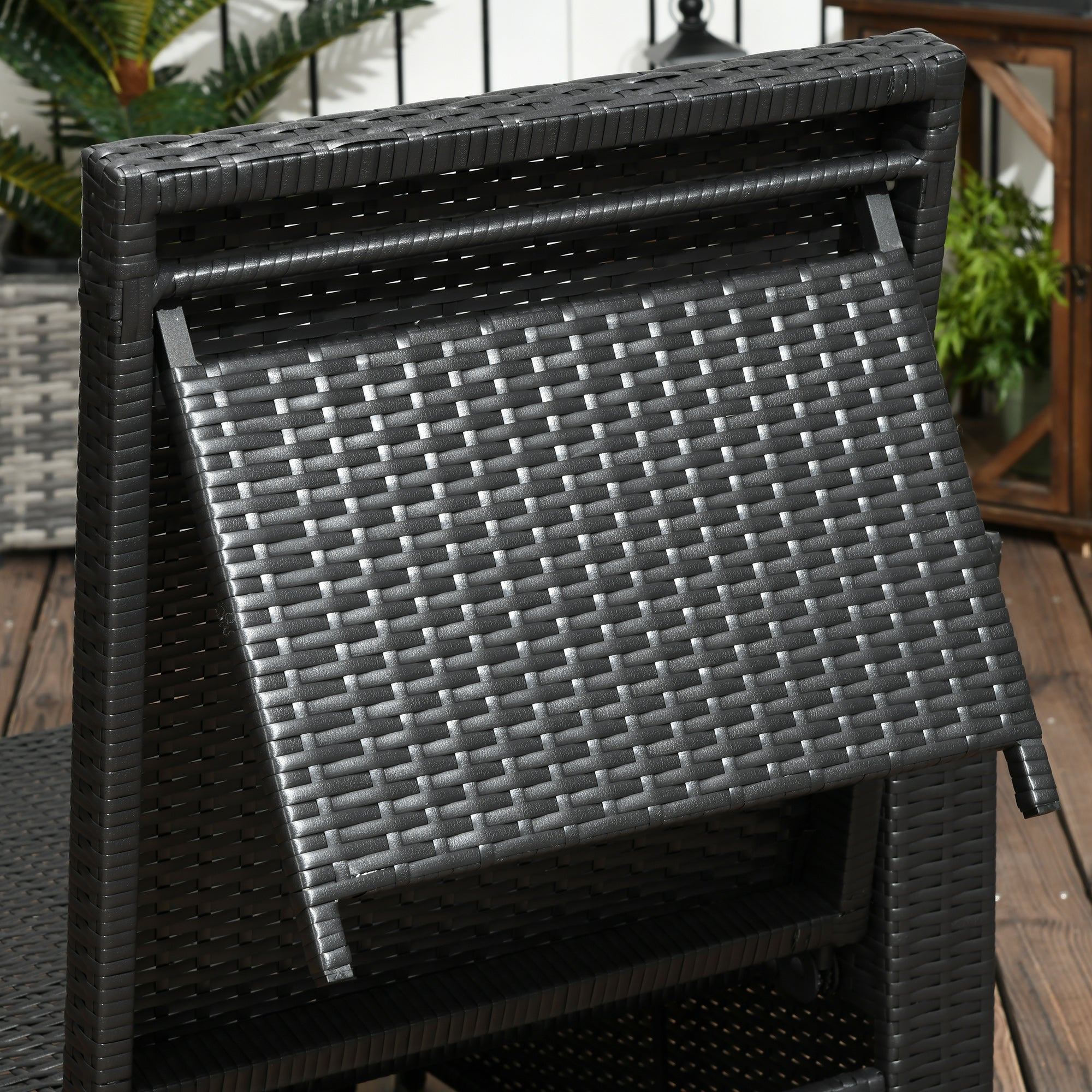 Outsunny 5PC PE Rattan Sun Lounger, Outdoor Wicker 5-level Adjustable Recliner Sofa Bed with Storage Side Table and Footstools, for Patio, Garden, Poolside, Black - North Peak Garden Furniture