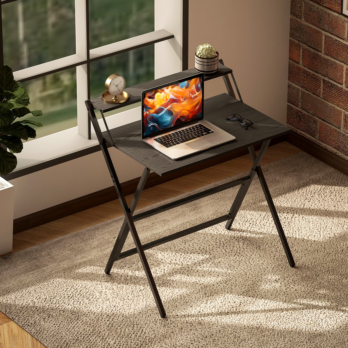 HOMCOM 81.5 cm Folding Computer Desk with Monitor Shelf - Black