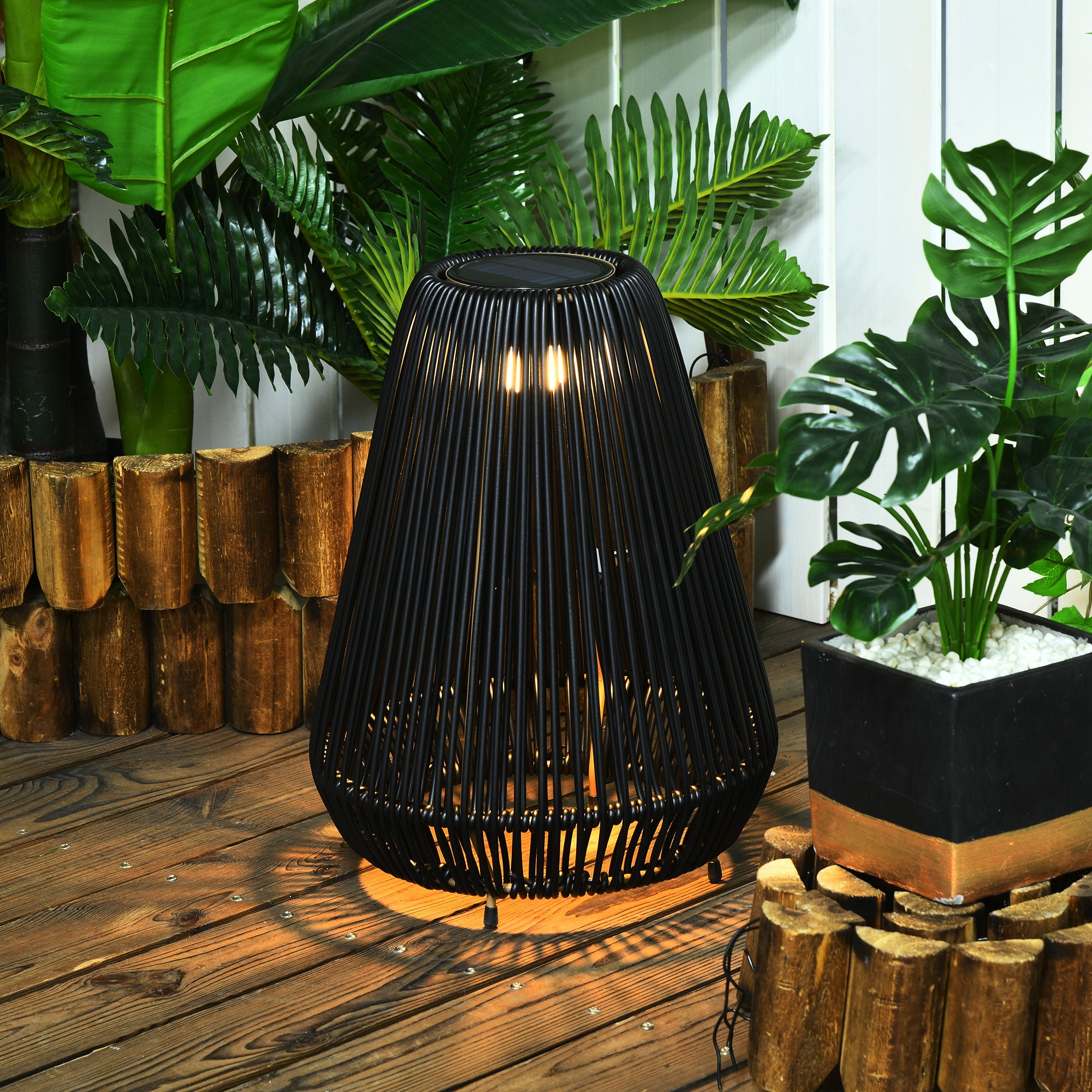 Outsunny Three-Level Solar Powered Rattan Lamp - Black