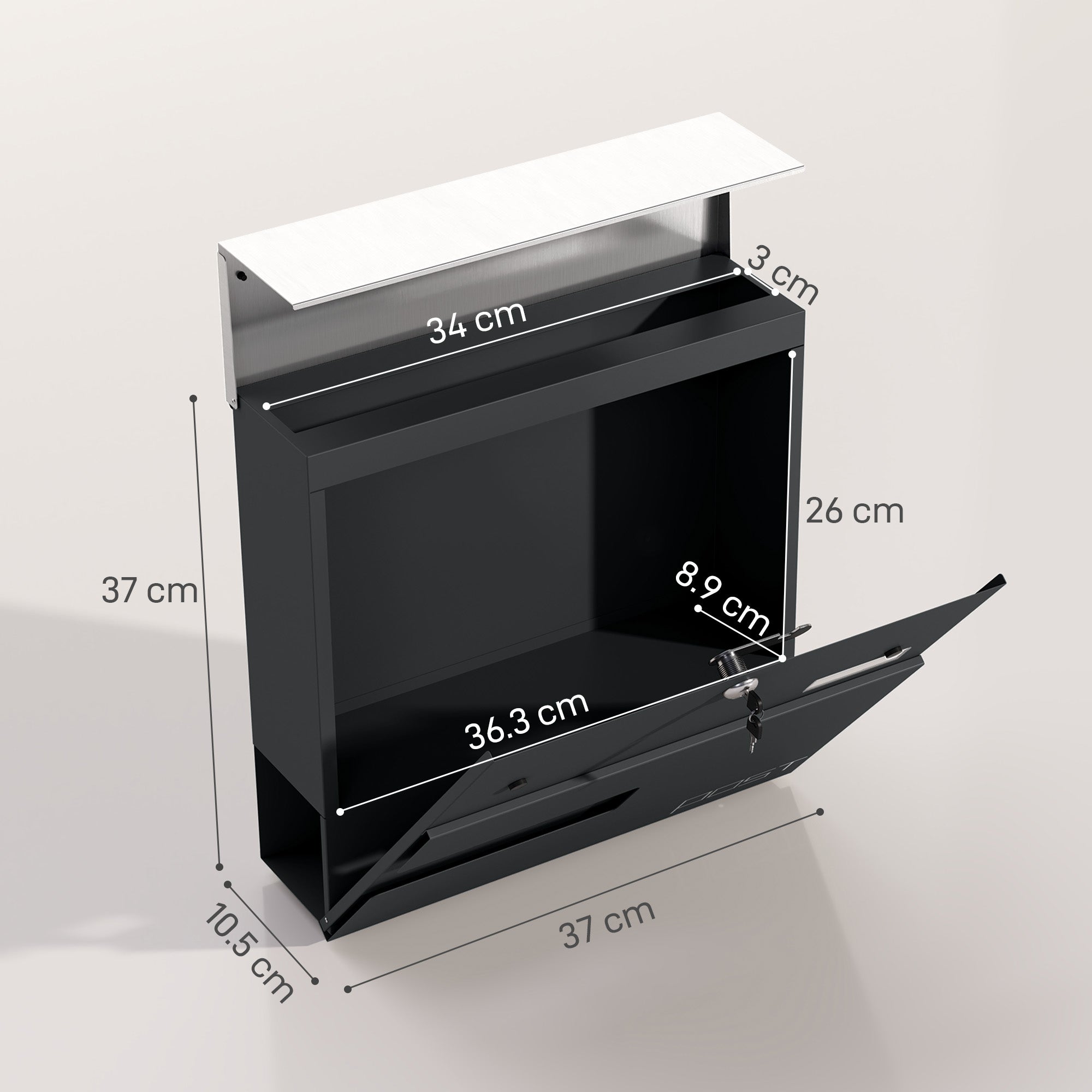 HOMCOM Locking Galvanised Steel Letterbox - Charcoal Grey/Black - North Peak Garden Furniture