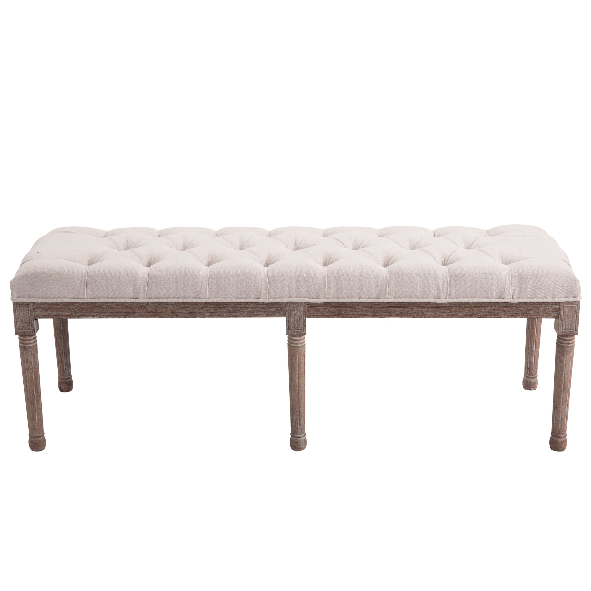 HOMCOM Bed End Side Chaise Lounge Sofa Stool Chic Button Tufted Window Hallway Seat Bench Wooden Leg Fabric Cover Padded Beige - North Peak Garden Furniture
