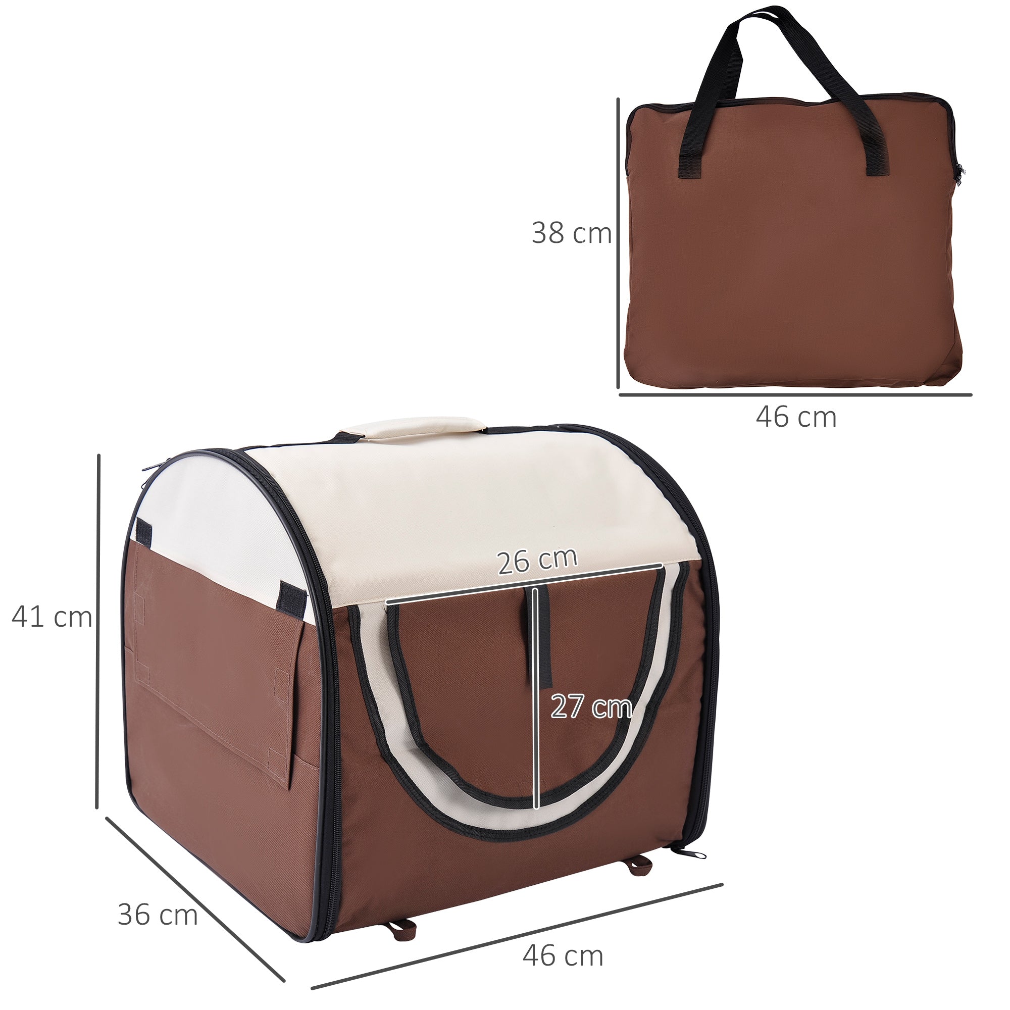 Pawhut Soft Pet Carrier, Foldable Cat and Dog Travel Bag, Breathable Fabric Crate, 46 x 36 x 41 cm, Brown.