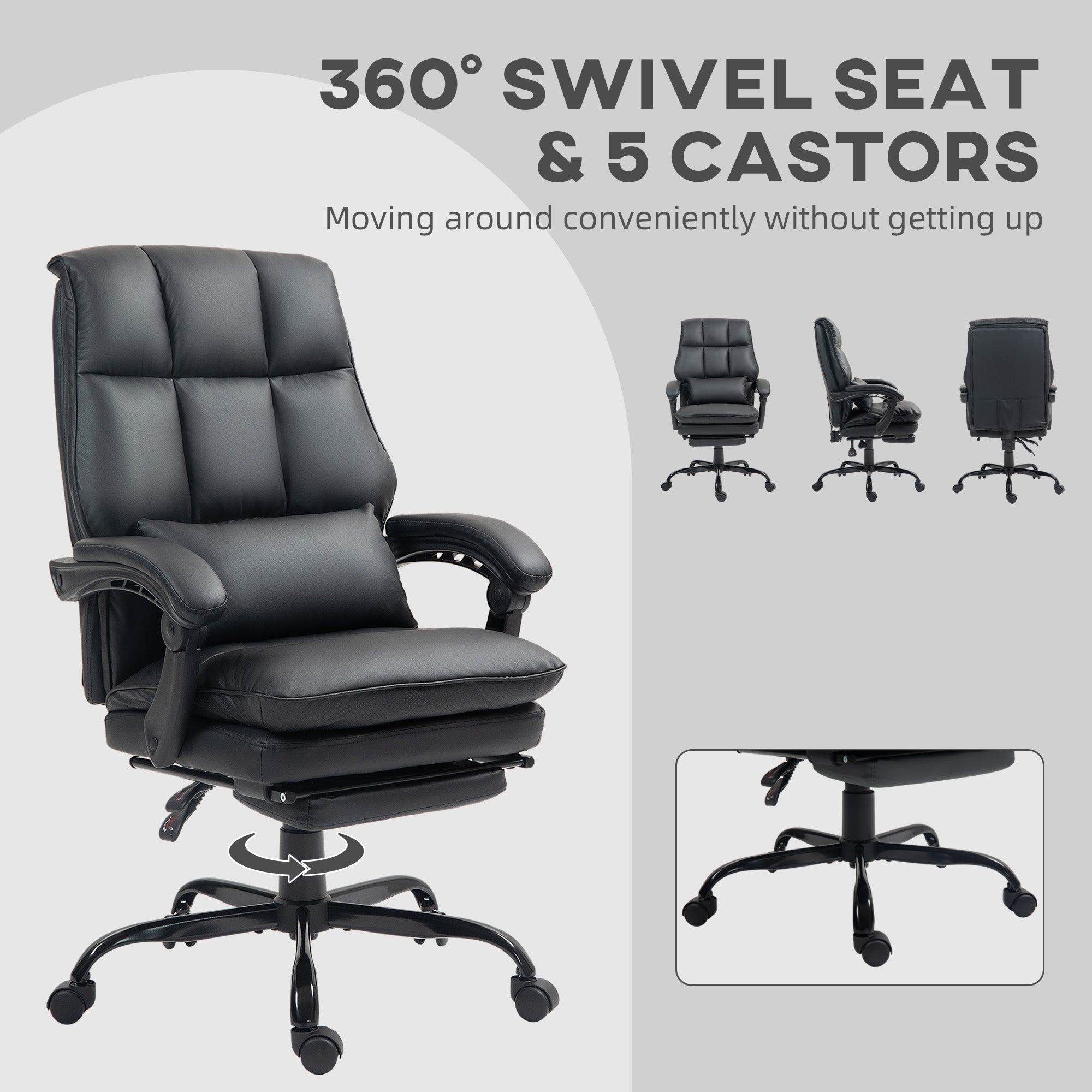 HOMCOM Faux Leather Reclining Office Chair, with Footrest - Black - North Peak Garden Furniture