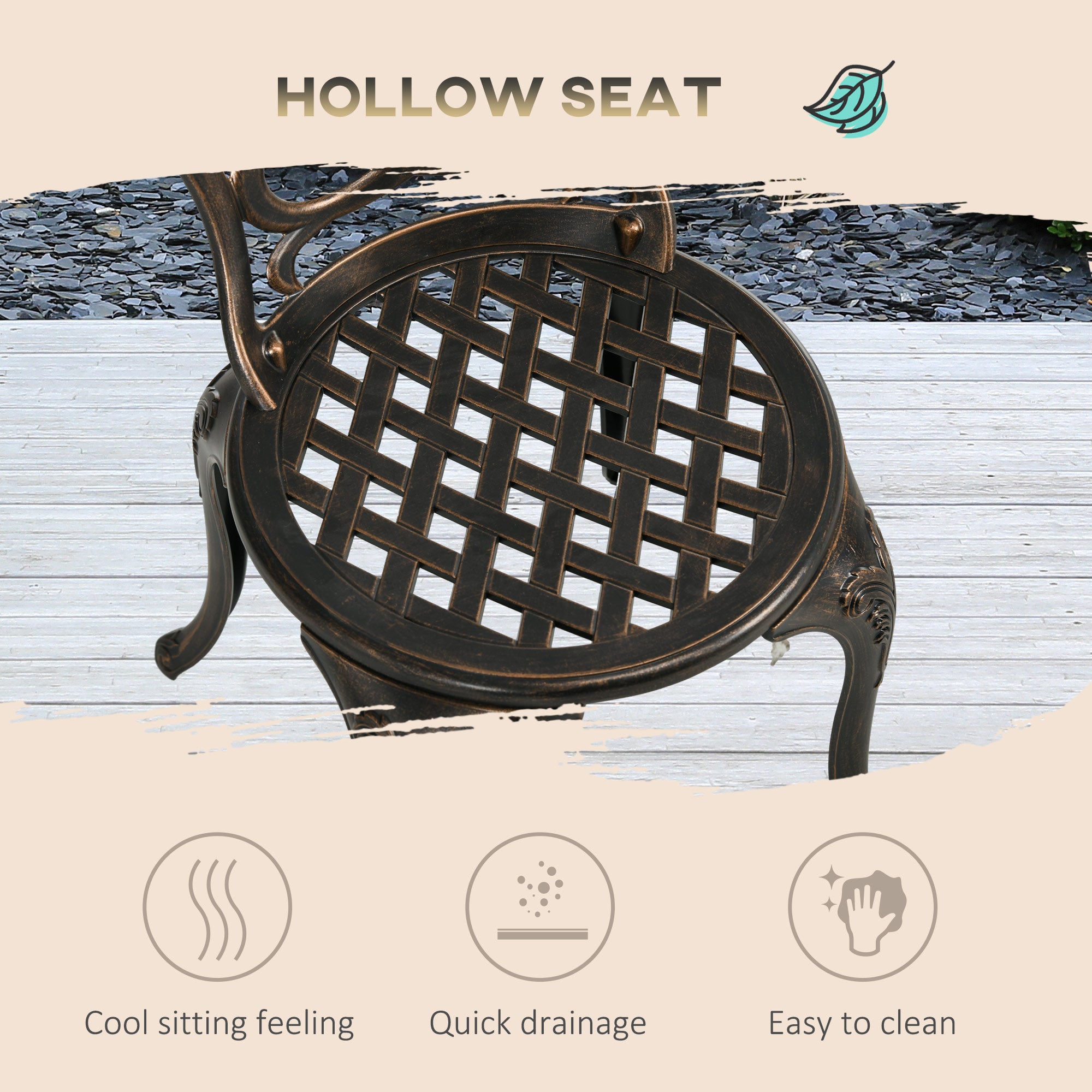 Outsunny 3 Piece Garden Bistro Set Aluminium Outdoor Furniture Set for 2 Patio Chairs and Table with Umbrella Hole Bronze Tone - North Peak Garden Furniture
