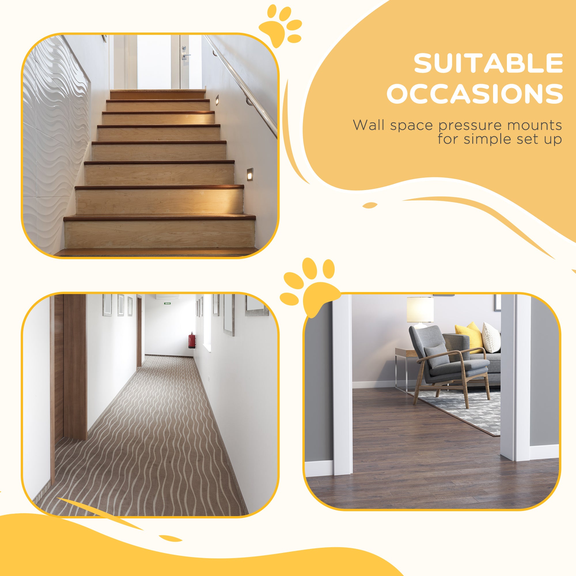 PawHut Pressure Fit Dog Stair Gate No Drilling Safety Gate Auto Close for Doorways, Hallways, 74-94cm Adjustable, 94cm Tall, White - North Peak Garden Furniture