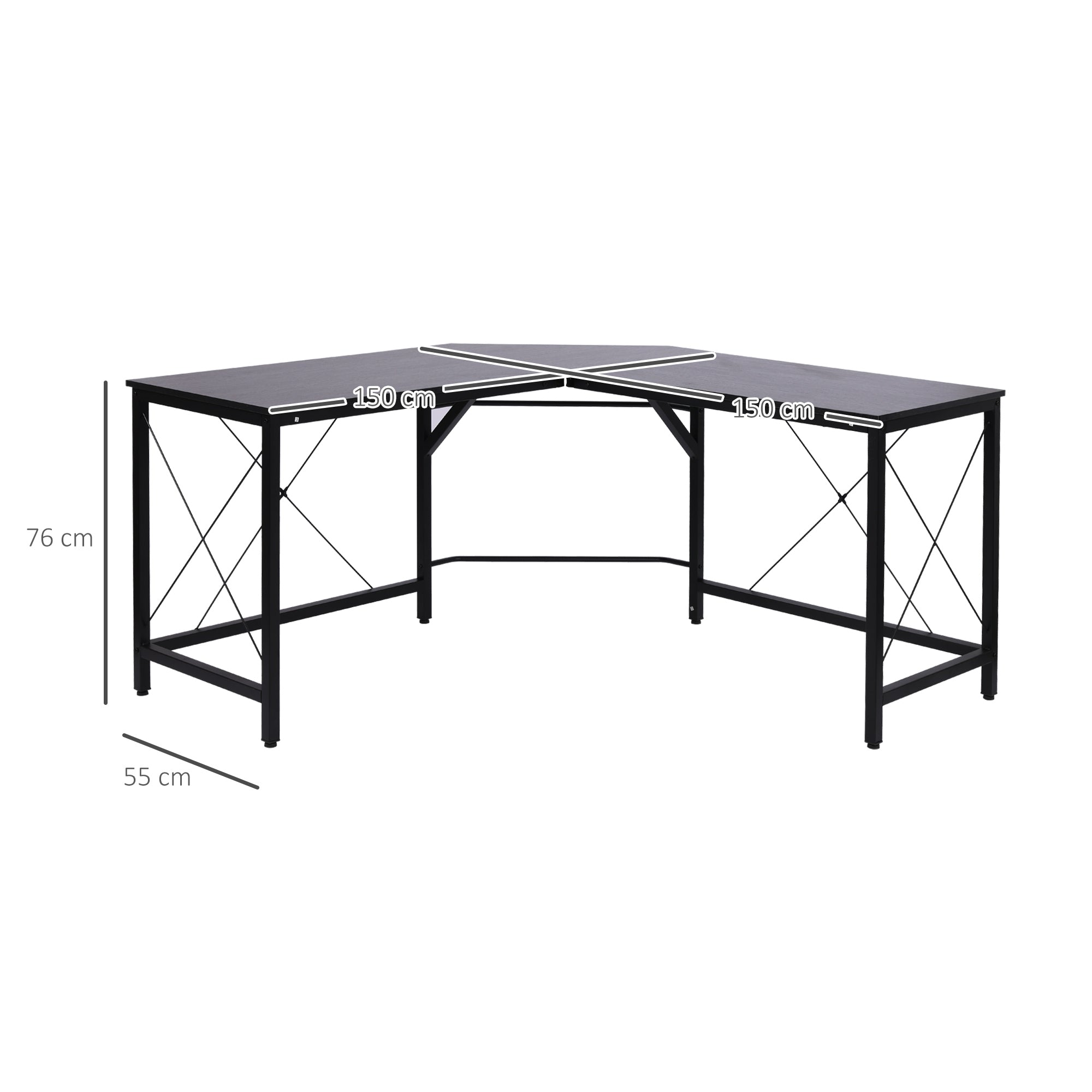 HOMCOM L-Shaped Corner Desk, Computer Desk for Home Office, Space-Saving Study Workstation, Easy to Assemble, 150 x 150 x 76cm, Black - North Peak Garden Furniture