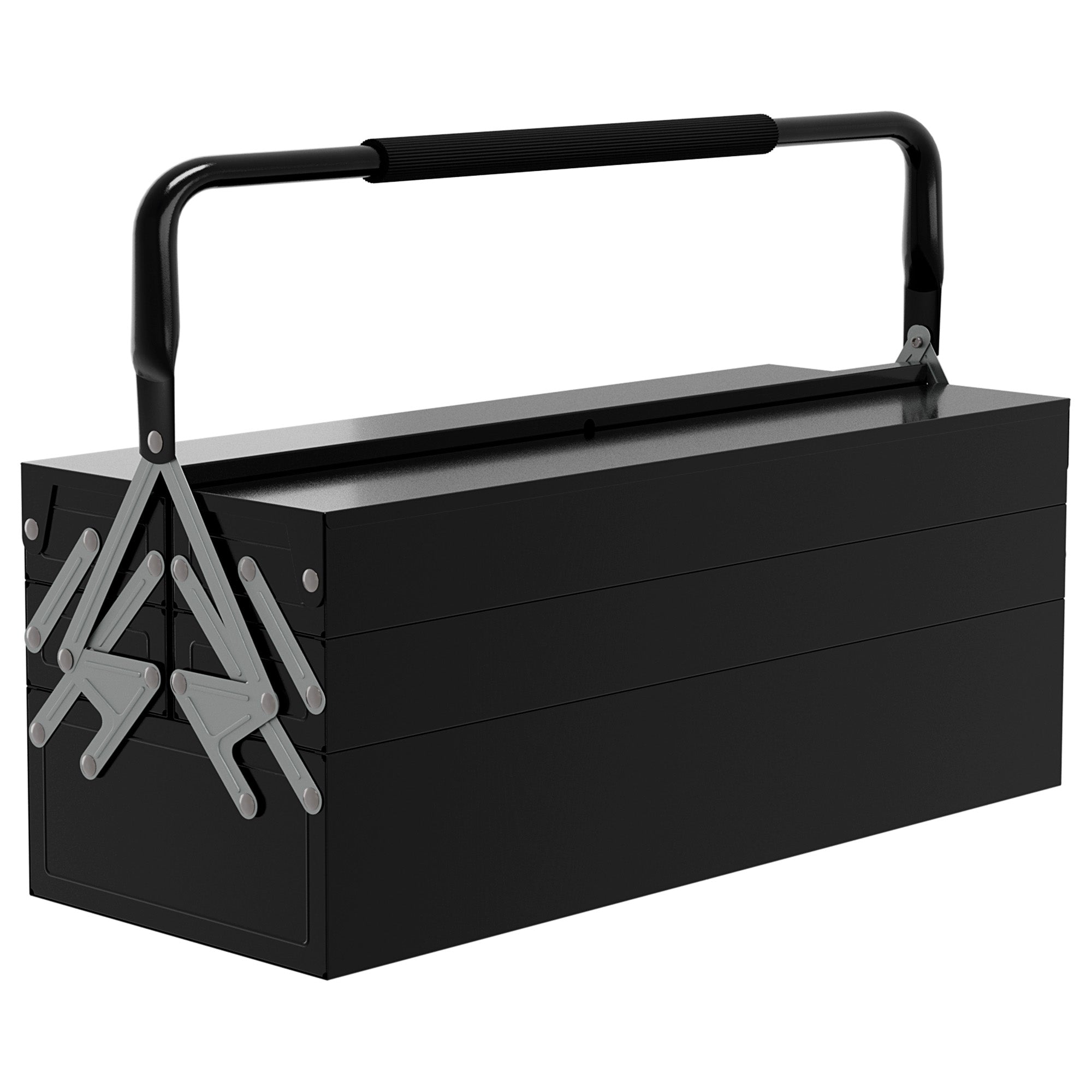 DURHAND 3 Tier Metal Toolbox, 5 Tray Professional Portable Tool Box with Carry Handle for Workshop, 56cmx20cmx34cm, Black - North Peak Garden Furniture