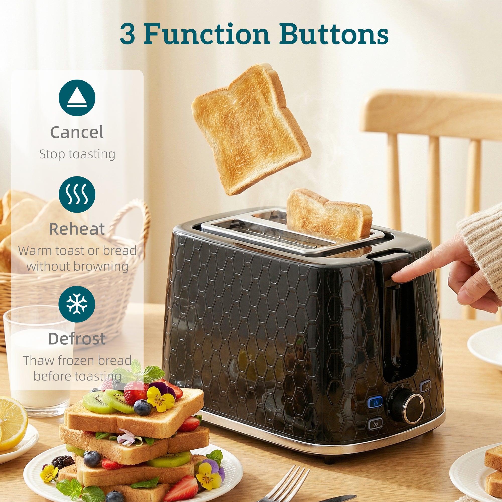 HOMCOM Kettle and Toaster Set, 1.7L 3000W Rapid Kettle with Limescale Filter, 2 Slice Toaster with 7 Browning Controls, Black