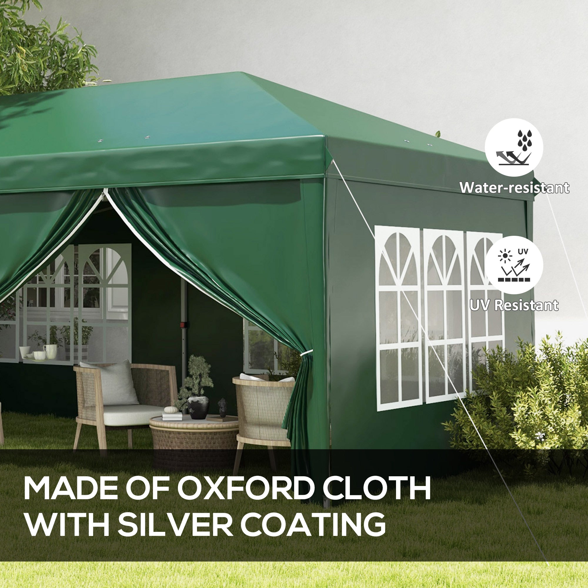 Outsunny 3 x 6m Pop-Up Gazebo, with Curtain Walls and Windows - Dark Green