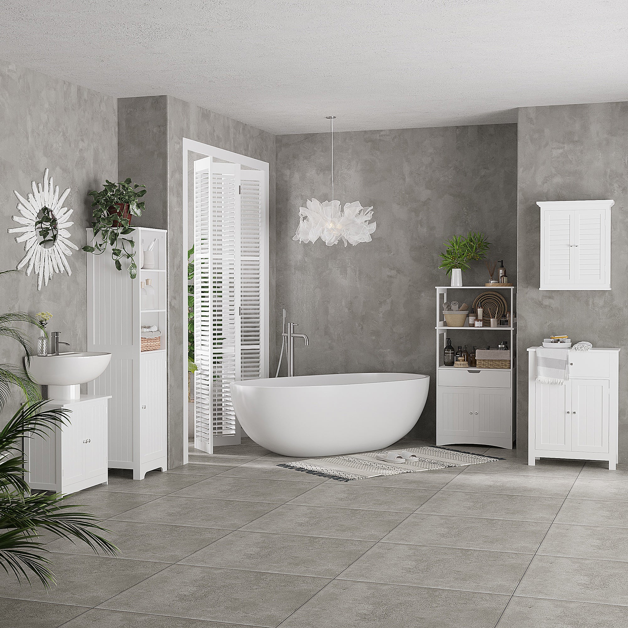 HOMCOM Under Sink Bathroom Storage Cabinet 2 Layers Vanity Unit Wooden - White