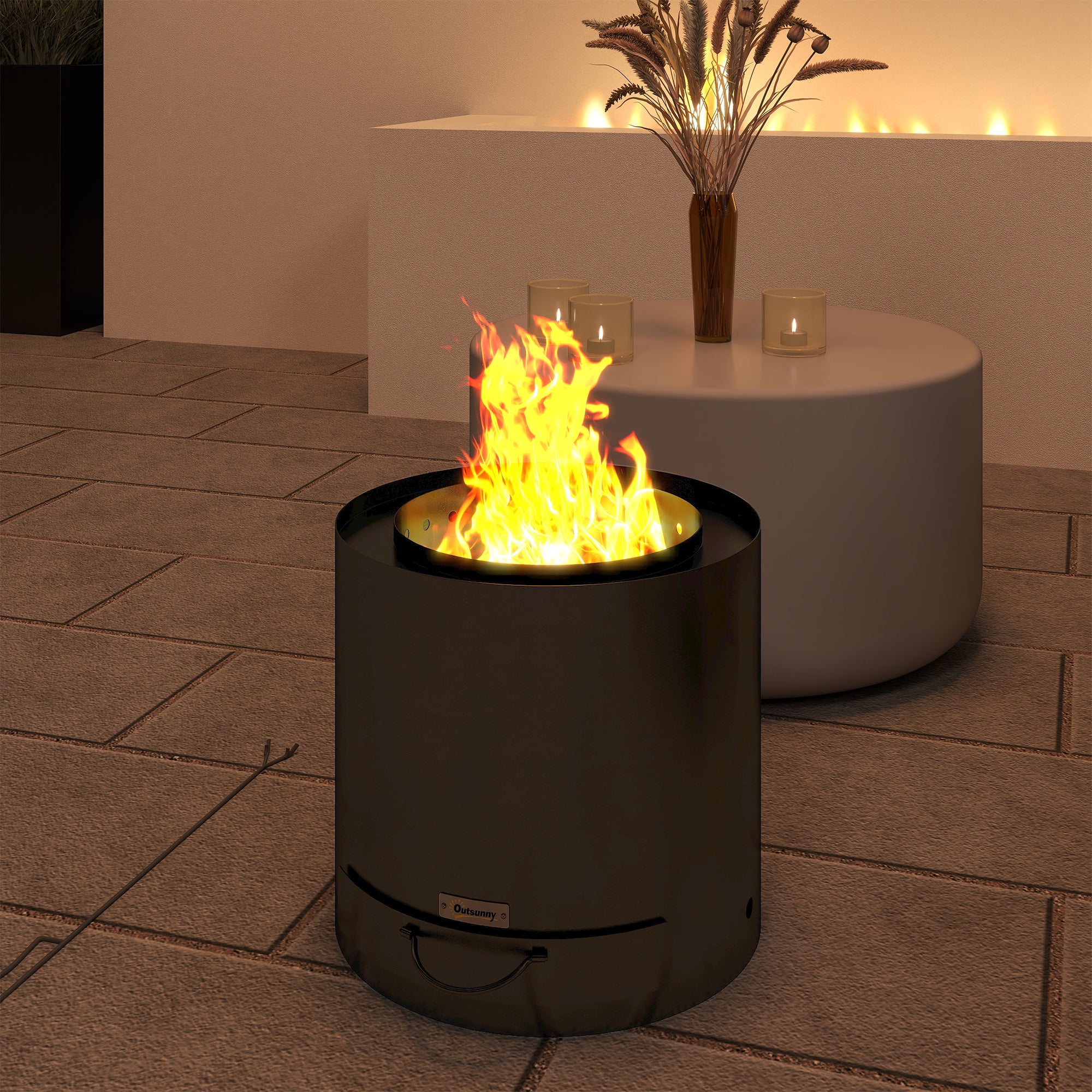 Outsunny Metal Wood-burning Fire Pit with Fire Poker - Black - North Peak Garden Furniture
