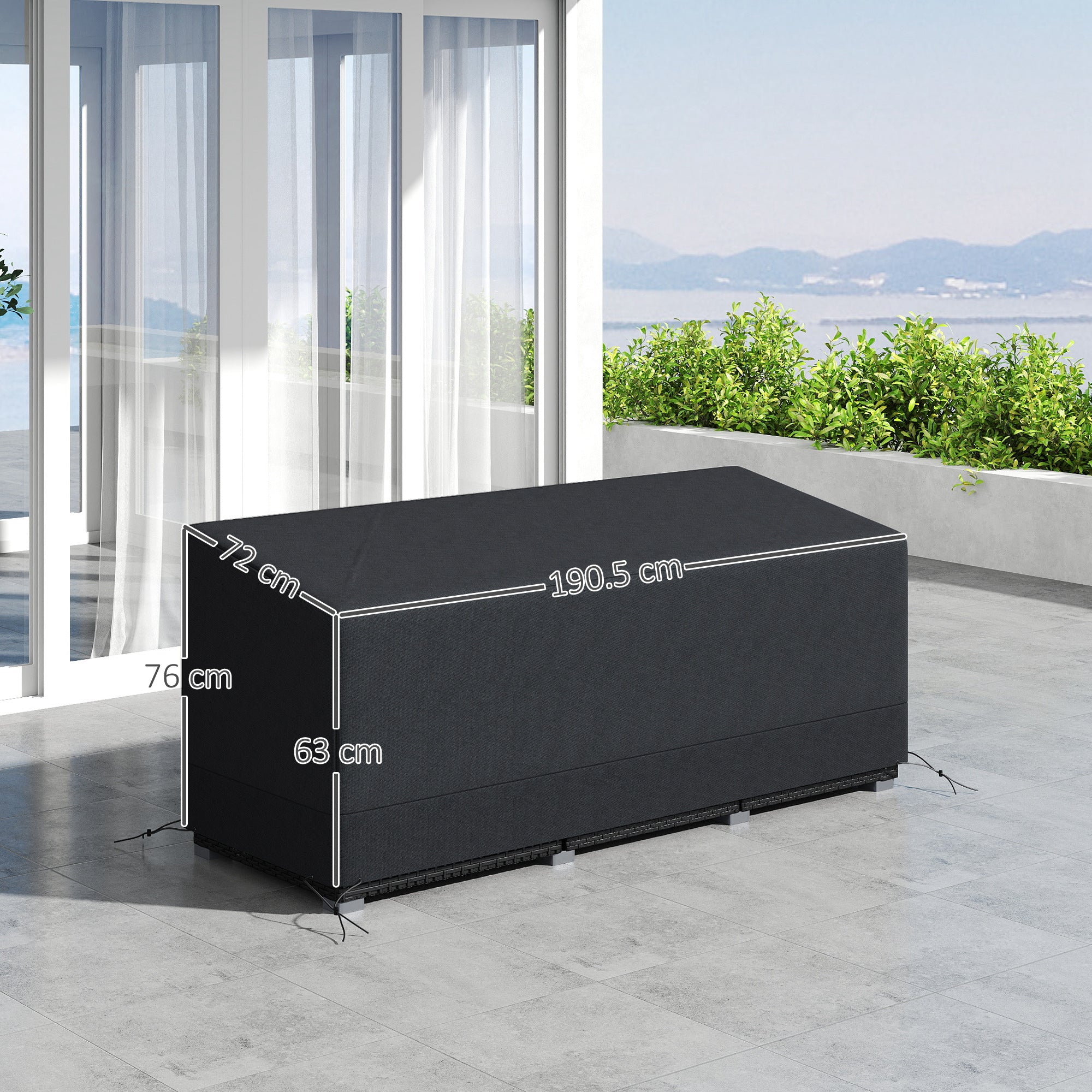 Outsunny Rectangular Patio Garden Furniture Cover Waterproof for 3 Seater Sofa Bistro Set, UV Resistant Protection 600D Oxford Fabric Rattan Lounge Clean Cover, 190 x 72 x 76cm, Black - North Peak Garden Furniture