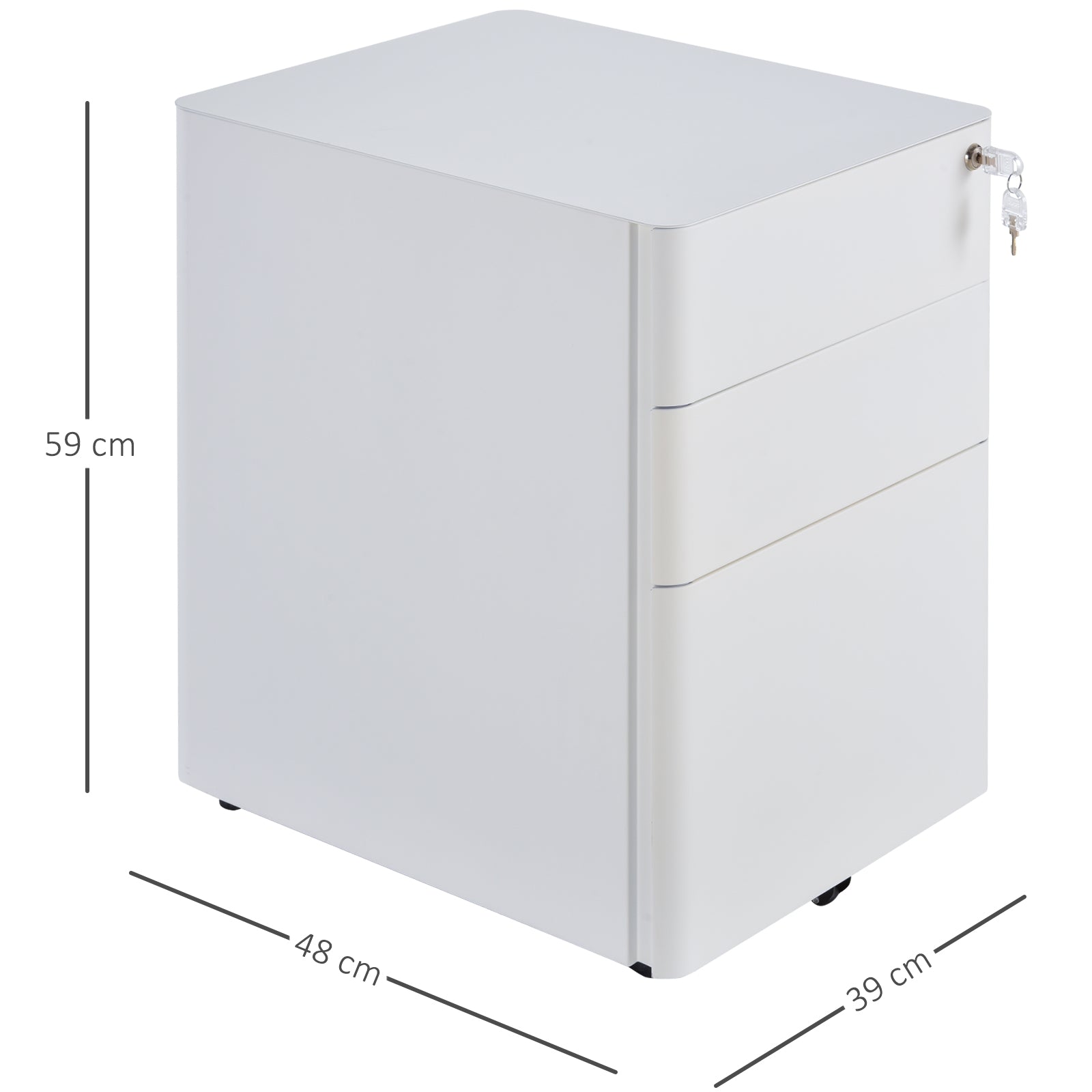 Vinsetto Lockable Cabinet, Rolling Filing Cabinet with 3 Drawers, Steel Office Drawer Unit for A4, Letter, Legal Sized Files - North Peak Garden Furniture