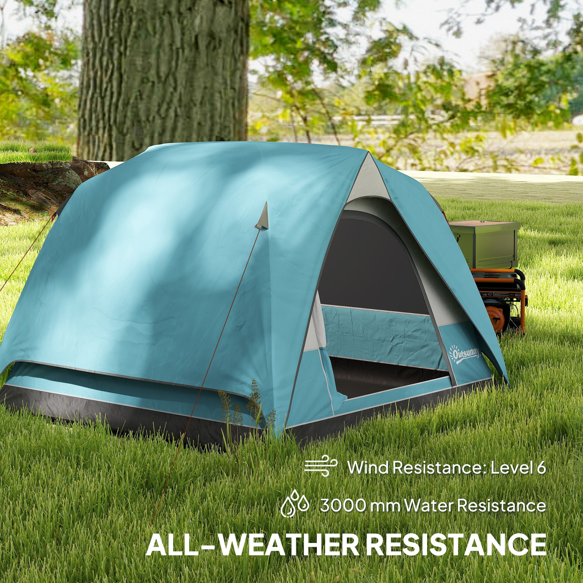 Outsunny 3-4 Person Camping Tent, Easy Set Up Waterproof Dome Tent with Sewn-in Groundsheet, Mesh Windows, Pocket and Hook for Camping, Hiking, Backpacking, Navy Blue and Light Blue - North Peak Garden Furniture