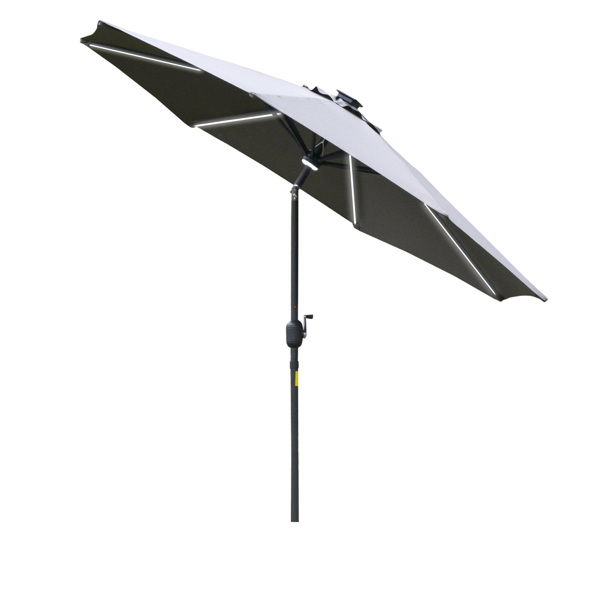 Outsunny 2.7m Garden Parasol Sun Umbrella w/ LED Solar Light Angled Canopy Grey - North Peak Garden Furniture