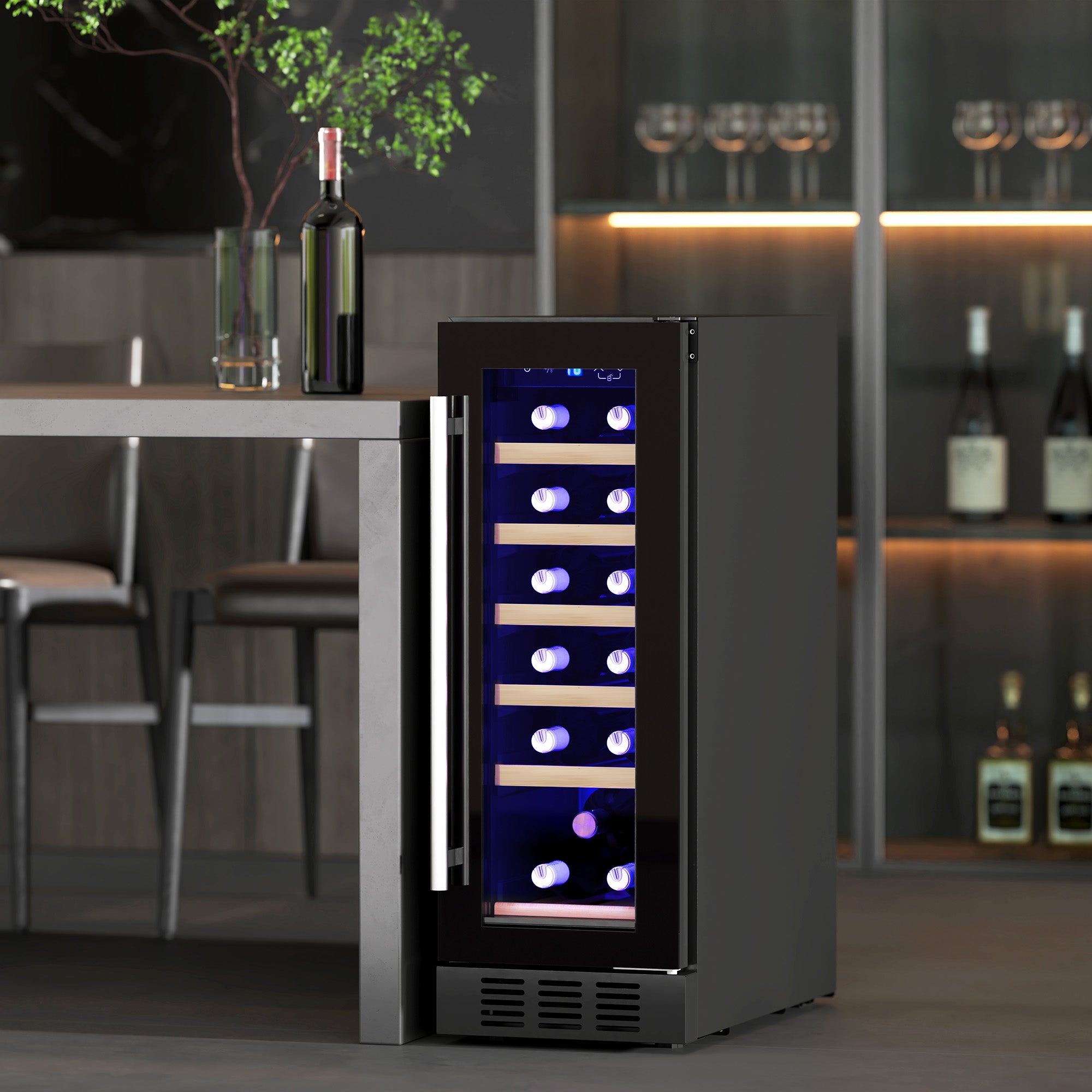 HOMCOM 19 Bottle 5-18℃ Wooden Rack Wine Fridge - Black - North Peak Garden Furniture