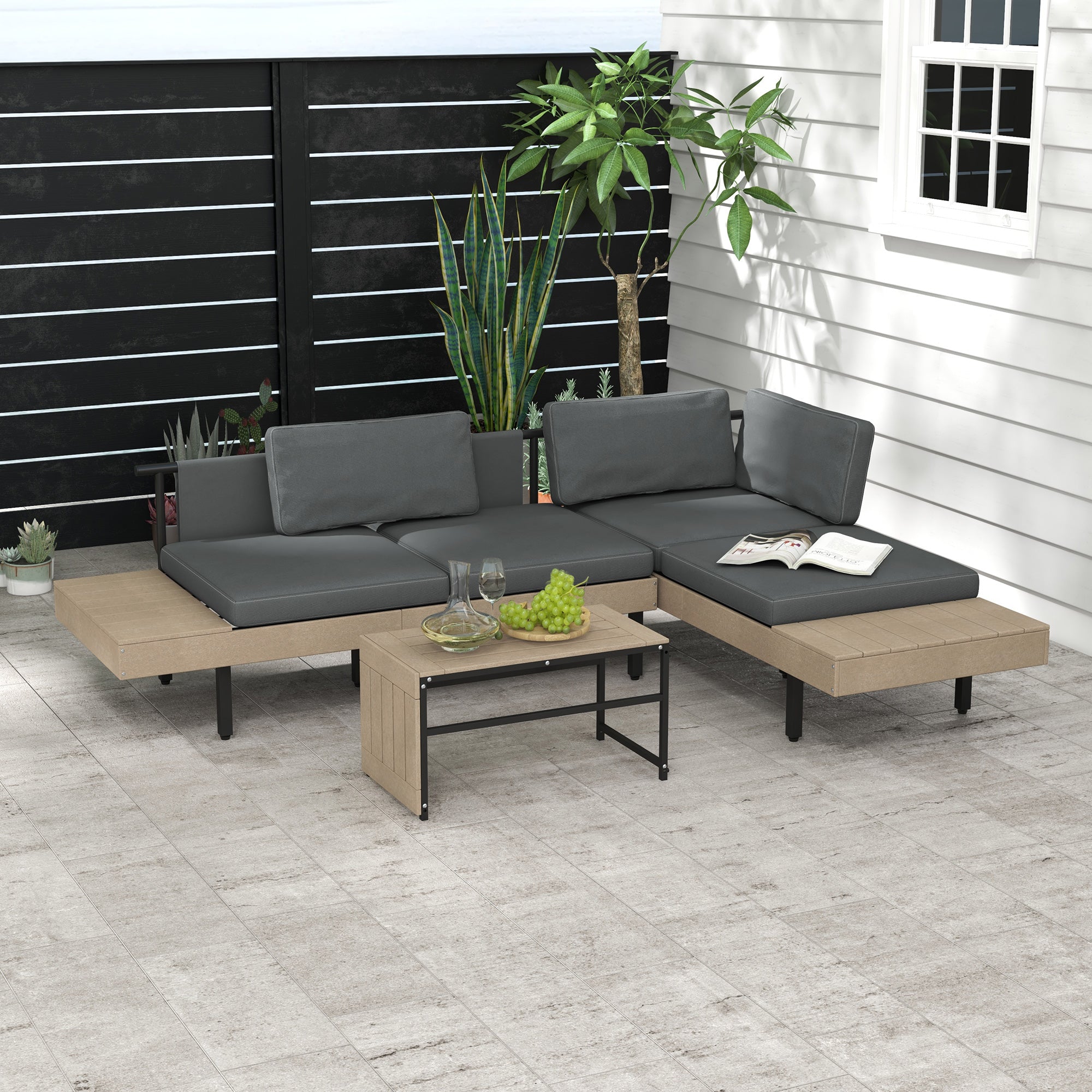 Outsunny Three-Piece 'L' Garden Sofa Set - Grey