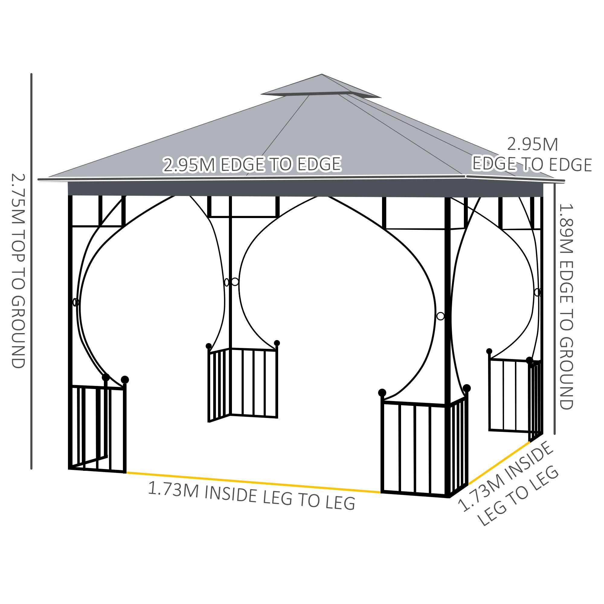 Outsunny 3 x 3(m) Garden Gazebo Patio Party Tent Shelter Outdoor Canopy Double Tier Sun Shade Metal Frame Netting Light Grey - North Peak Garden Furniture