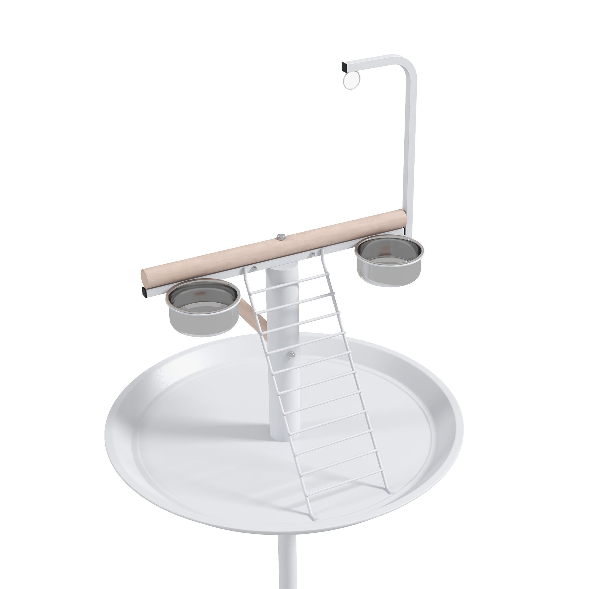 PawHut Bird Stand with Four Wheels, Perches, Stainless Steel Feed Bowls, Round Tray, for Garden, Indoor, Outdoor - White - North Peak Garden Furniture