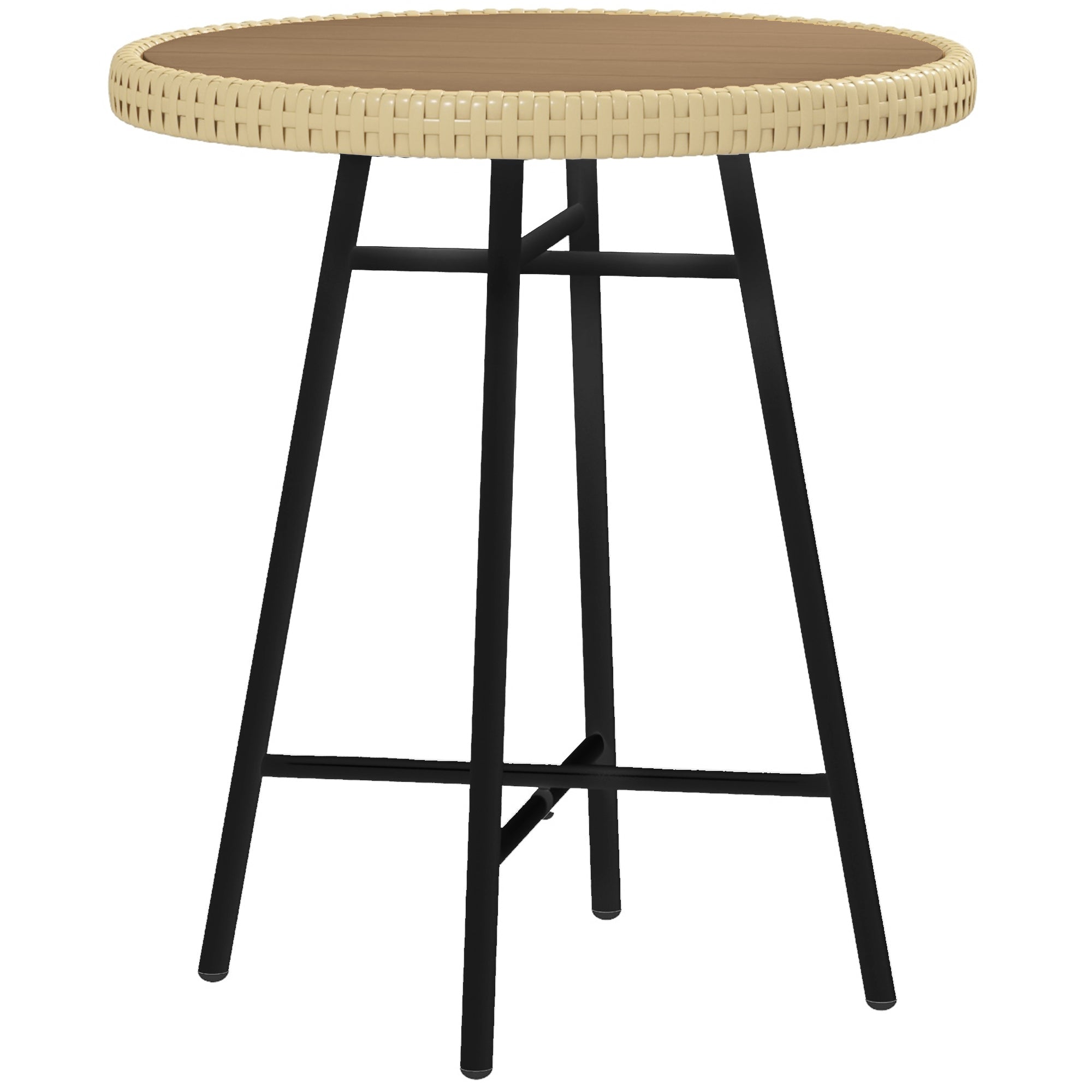 Outsunny Rattan Border Outdoor Side Table - Natural Wood Finish - North Peak Garden Furniture