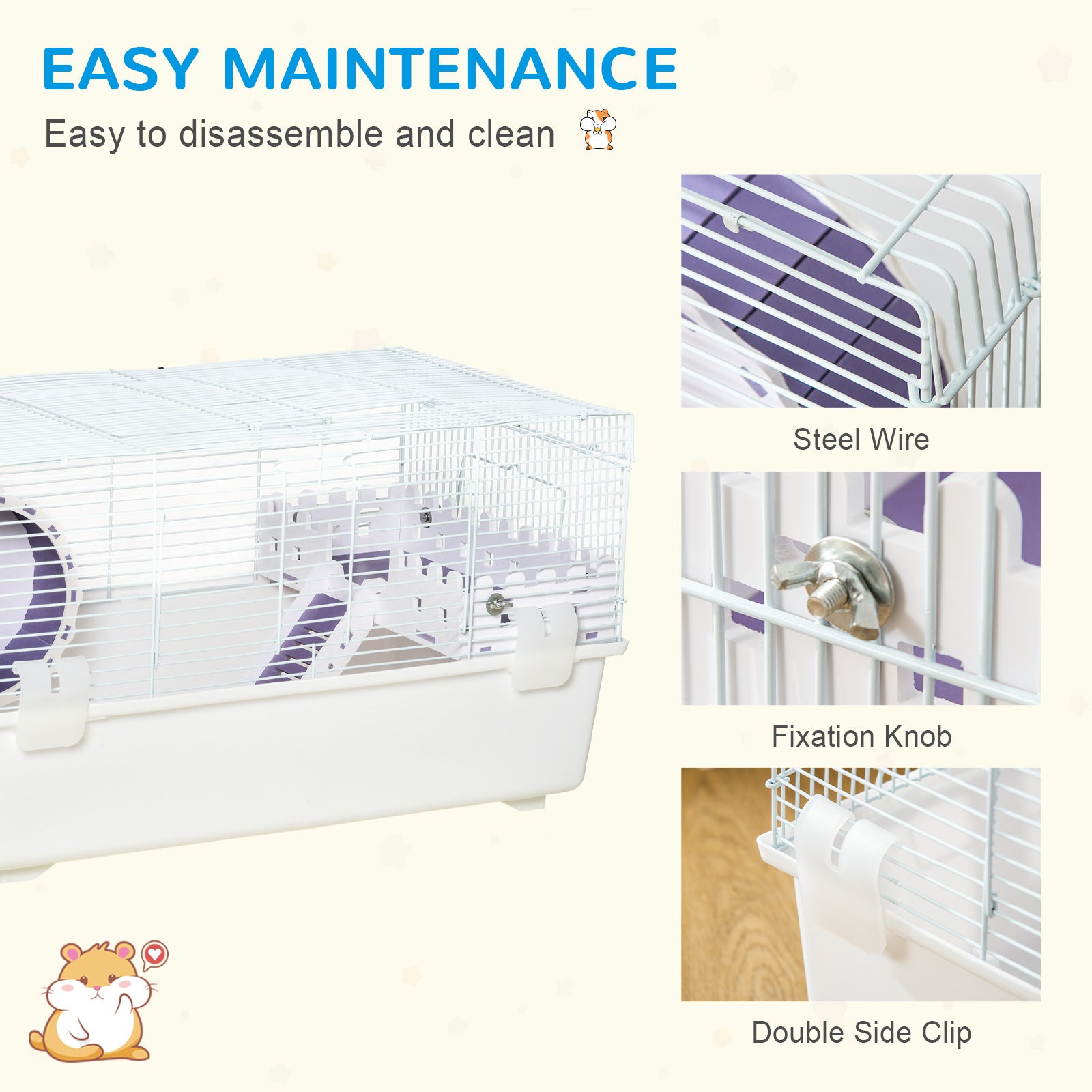 PawHut 2 Tier Hamster Cage Rodent House Small Animal Habitat with Exercise Wheel Water Bottle Ladder, White - North Peak Garden Furniture