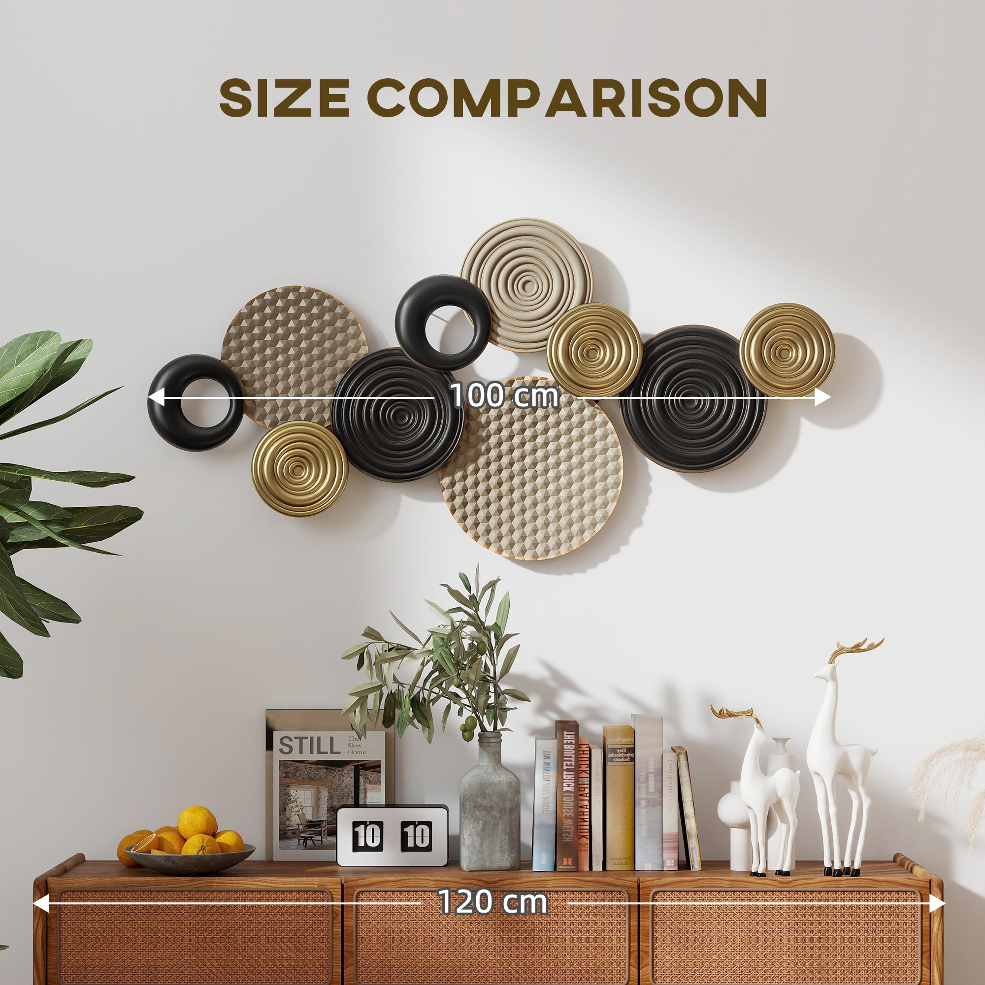 HOMCOM Metal Wall Art, Modern Hanging Wall Decor with Multi-Disc Design for Living Room Bedroom Dining Room