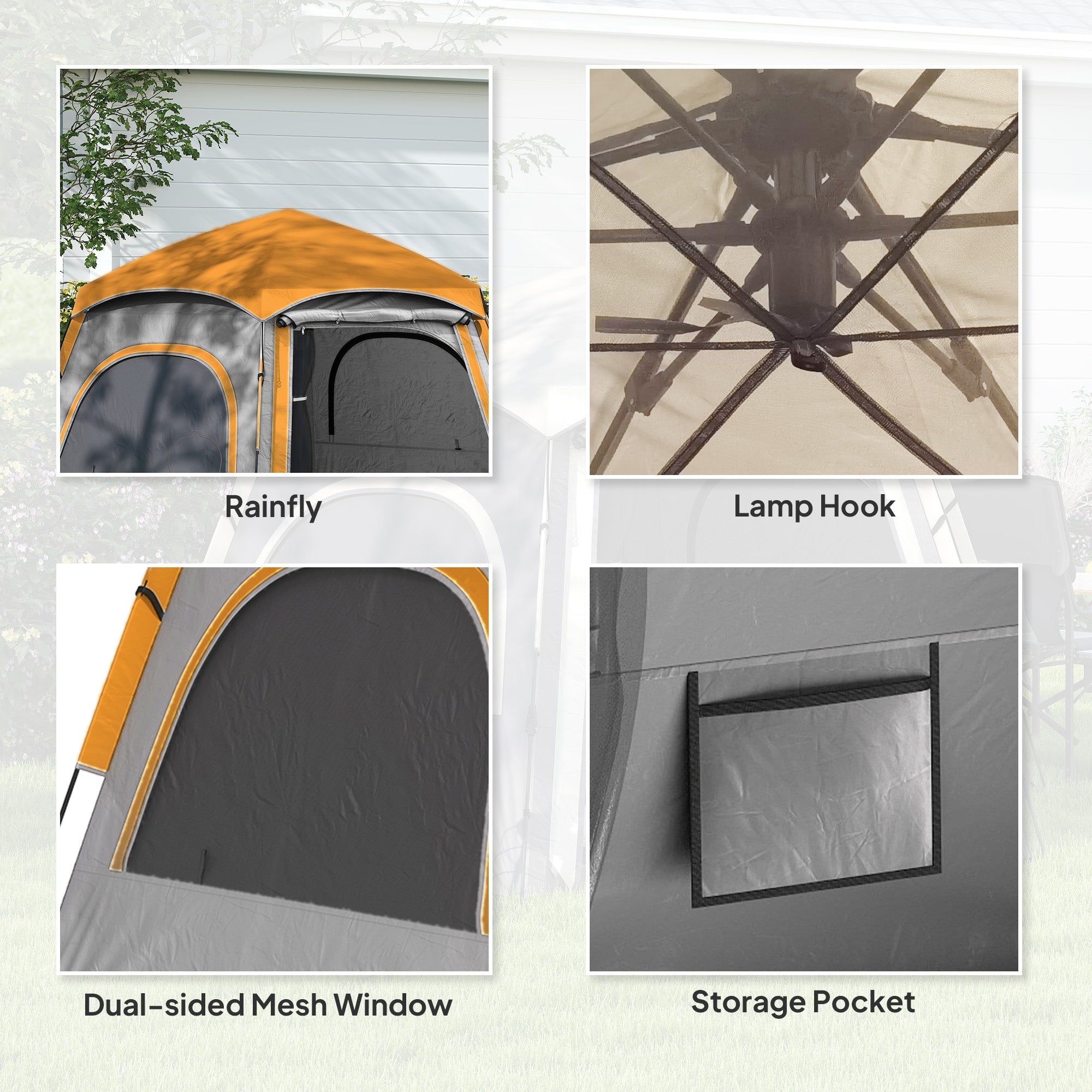 Outsunny Instant Camping Tent, 2/3/4 Person Easy Setup Family Tent with Vestibule, Rainfly, 4 Mesh Windows & 2 Doors, Hexagonal Design, Waterproof UV Protected Dome Tent, Light Grey - North Peak Garden Furniture