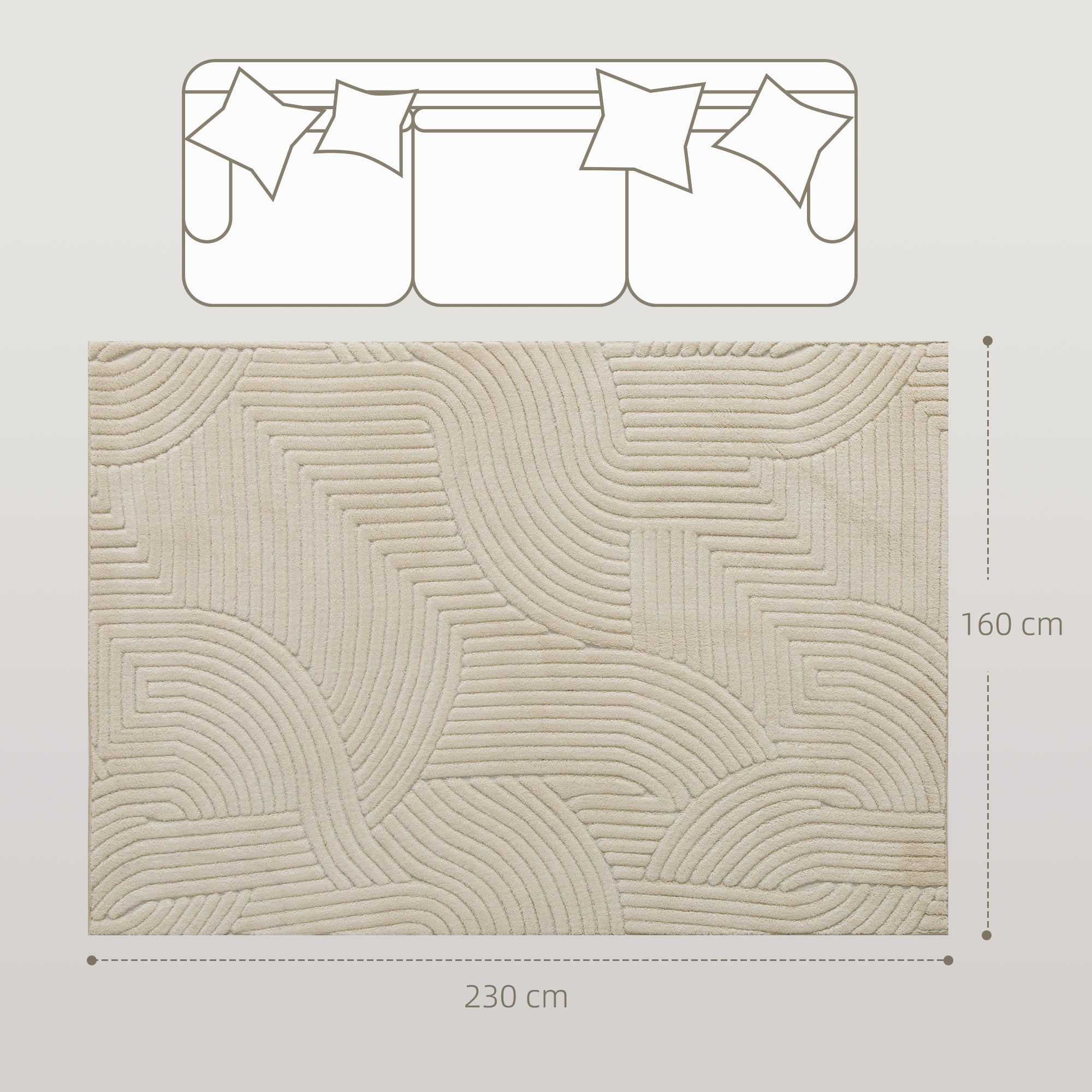 HOMCOM Modern Geometric Rug, Thick & Plush, Non-Slip, 230 x 160 cm – Cream, Living Room/Bedroom/Office
