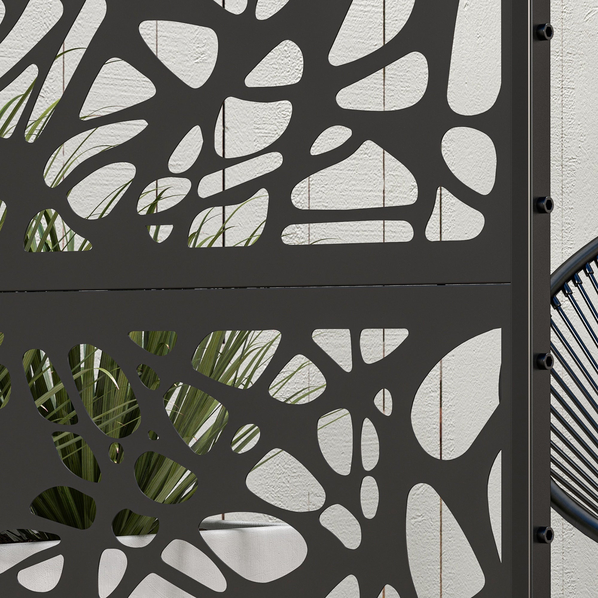 Outsunny Metal Decorative Privacy Screen Outdoor Divider, Black Twisted Lines - North Peak Garden Furniture